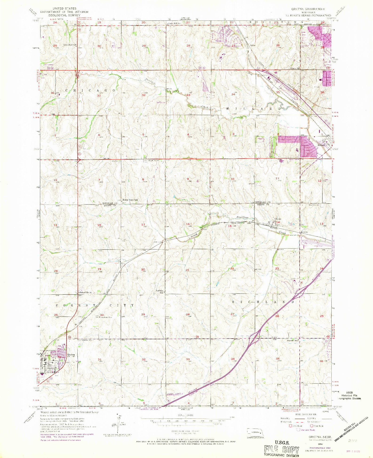 USGS 1:24000-SCALE QUADRANGLE FOR GRETNA, NE 1956