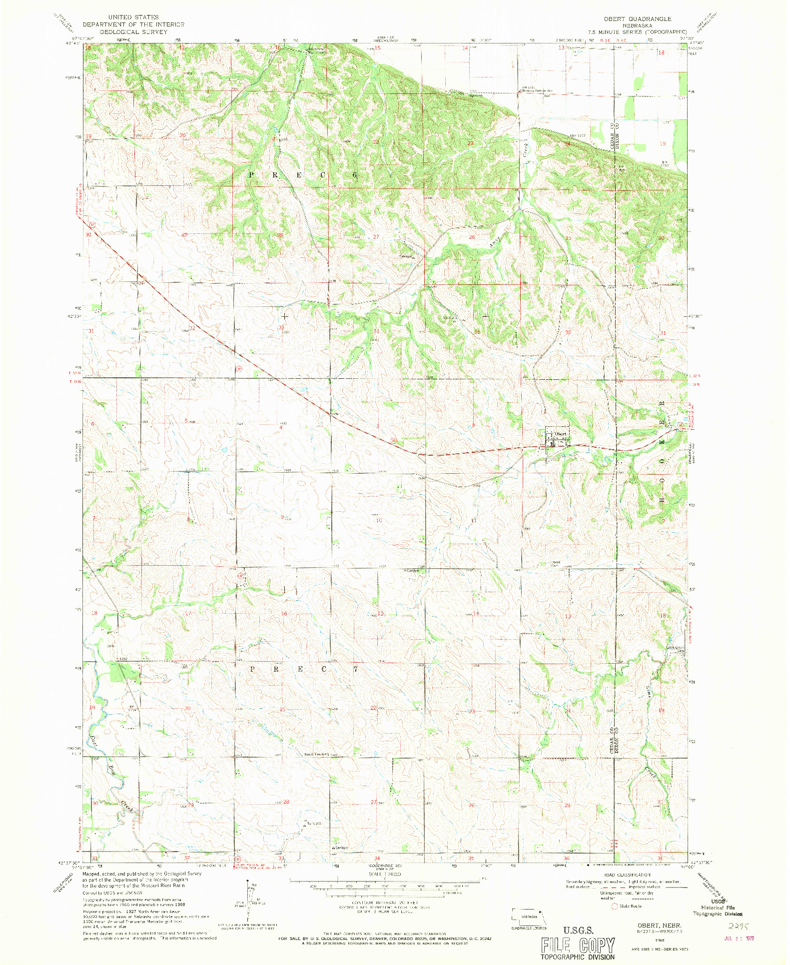 USGS 1:24000-SCALE QUADRANGLE FOR OBERT, NE 1968