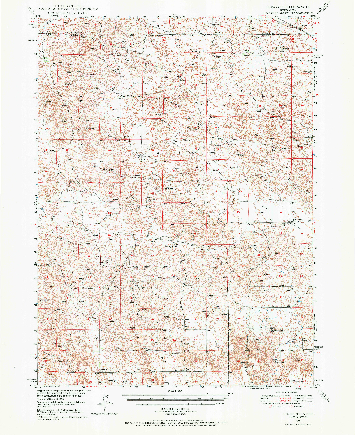 USGS 1:62500-SCALE QUADRANGLE FOR LINSCOTT, NE 1948