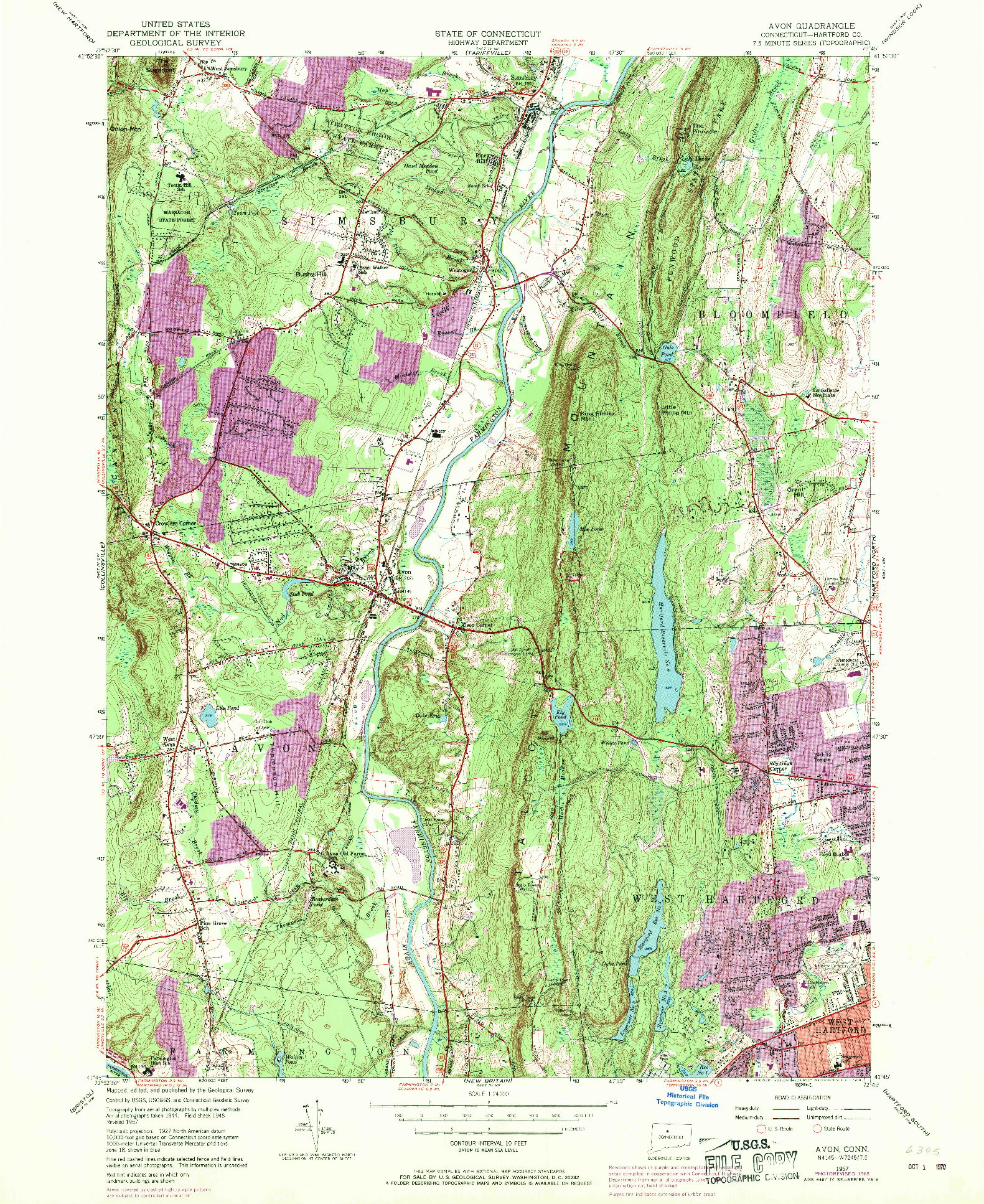USGS 1:24000-SCALE QUADRANGLE FOR AVON, CT 1957