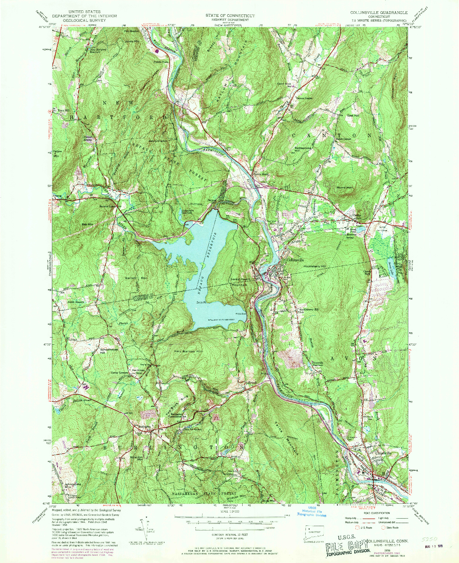 USGS 1:24000-SCALE QUADRANGLE FOR COLLINSVILLE, CT 1956