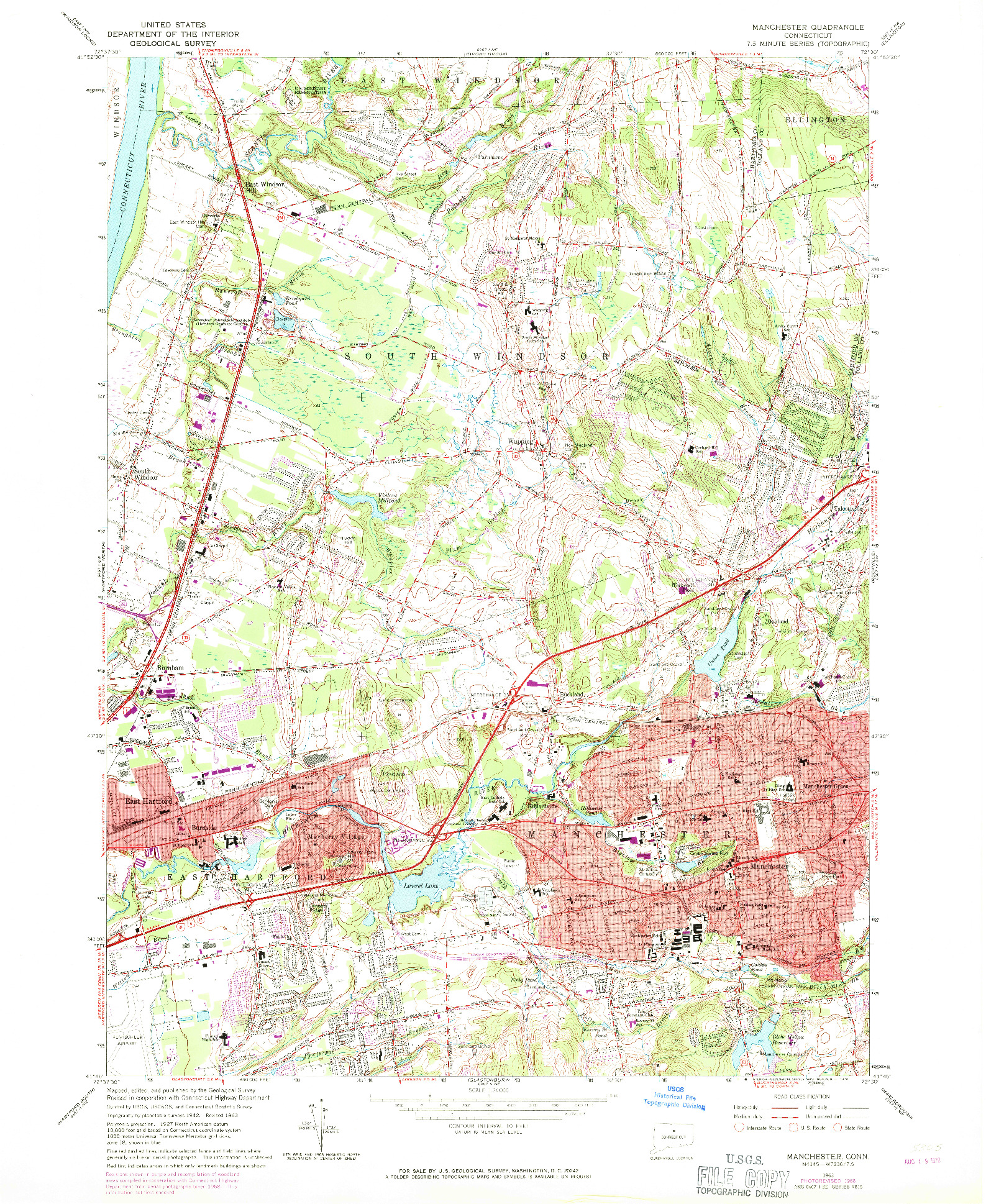 USGS 1:24000-SCALE QUADRANGLE FOR MANCHESTER, CT 1963