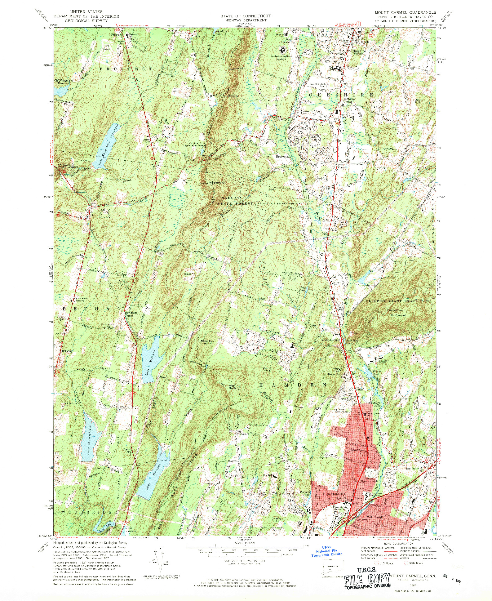 USGS 1:24000-SCALE QUADRANGLE FOR MOUNT CARMEL, CT 1967