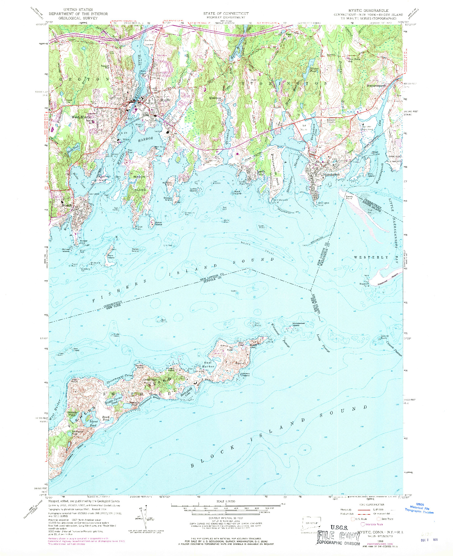 USGS 1:24000-SCALE QUADRANGLE FOR MYSTIC, CT 1958