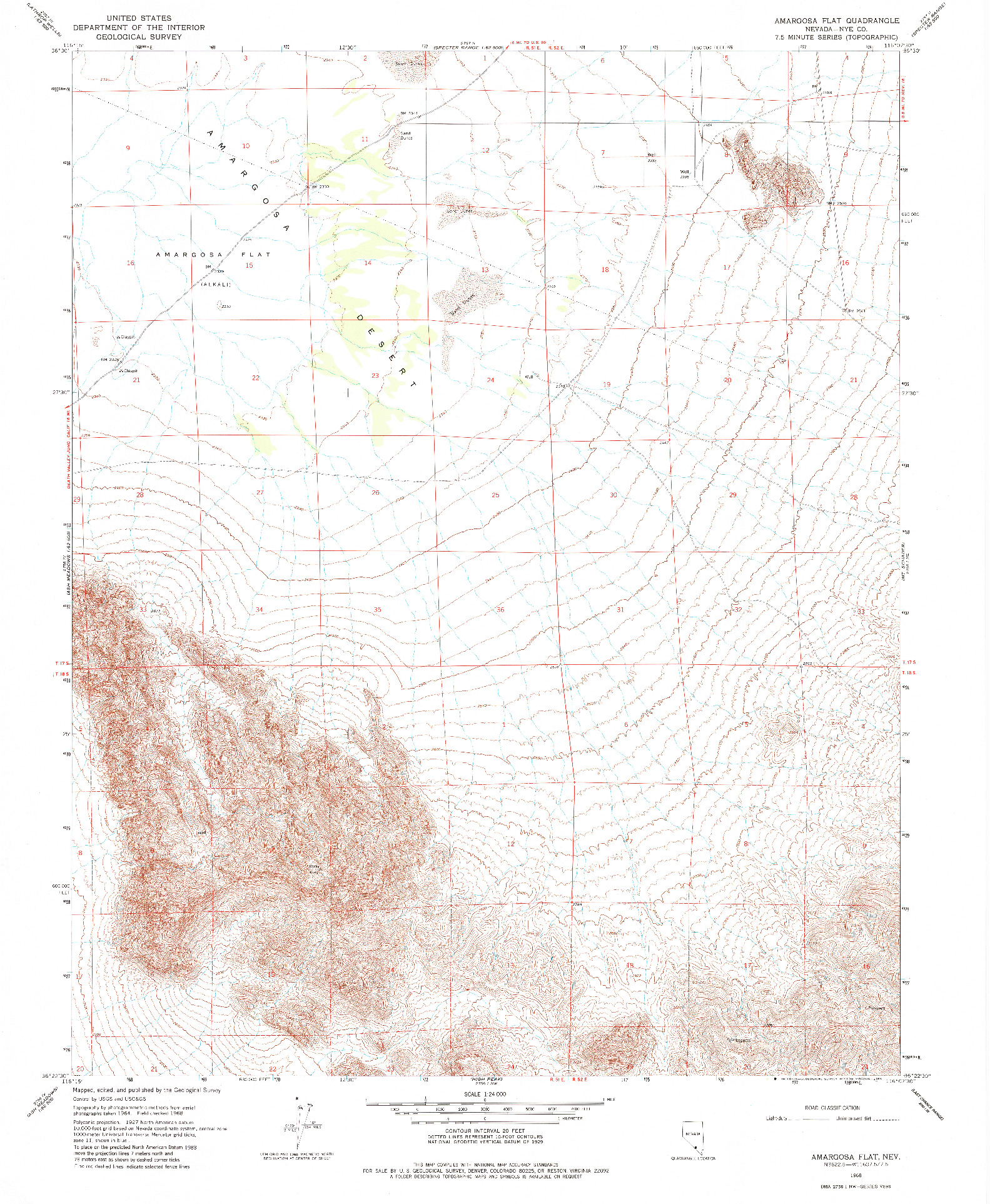 USGS 1:24000-SCALE QUADRANGLE FOR AMARGOSA FLAT, NV 1968