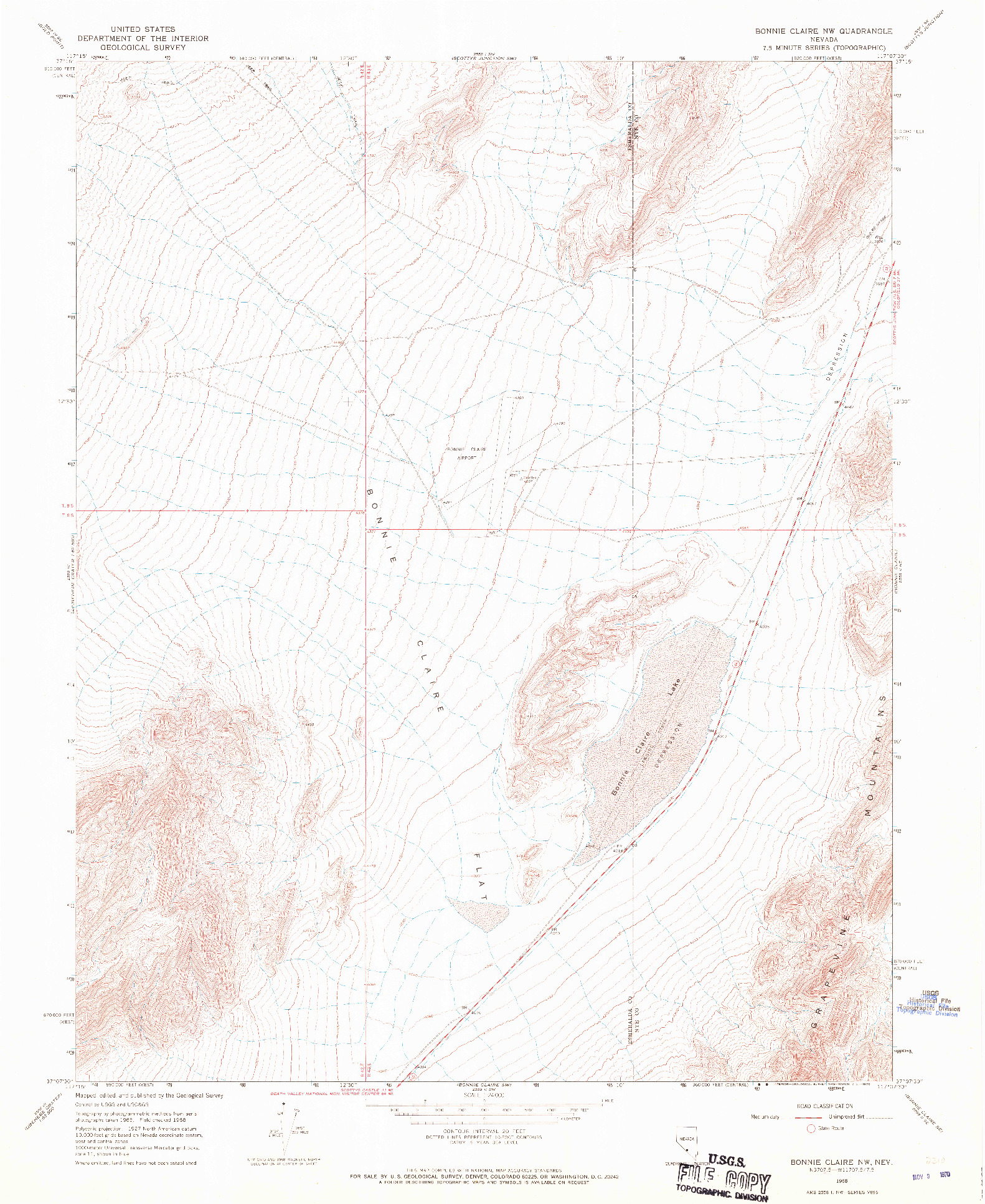 USGS 1:24000-SCALE QUADRANGLE FOR BONNIE CLAIRE NW, NV 1968