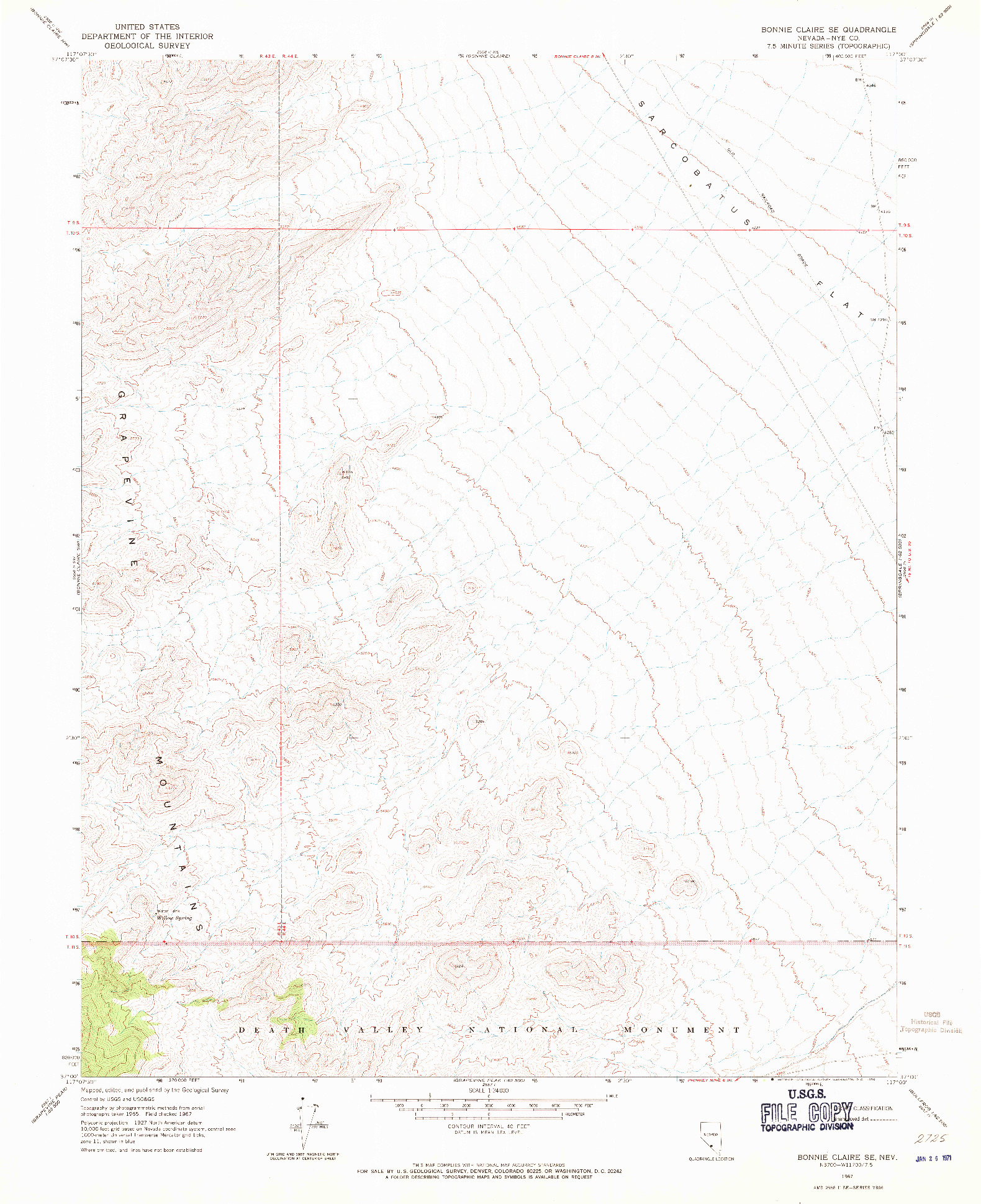 USGS 1:24000-SCALE QUADRANGLE FOR BONNIE CLAIRE SE, NV 1967