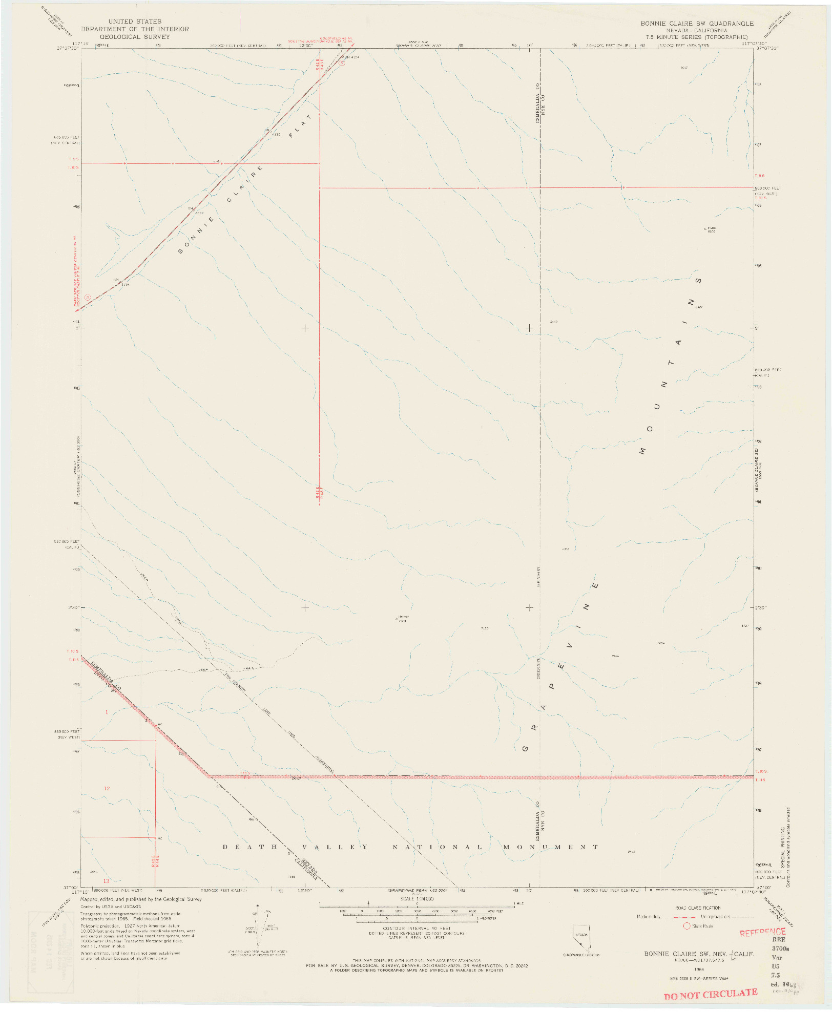 USGS 1:24000-SCALE QUADRANGLE FOR BONNIE CLAIRE SW, NV 1968