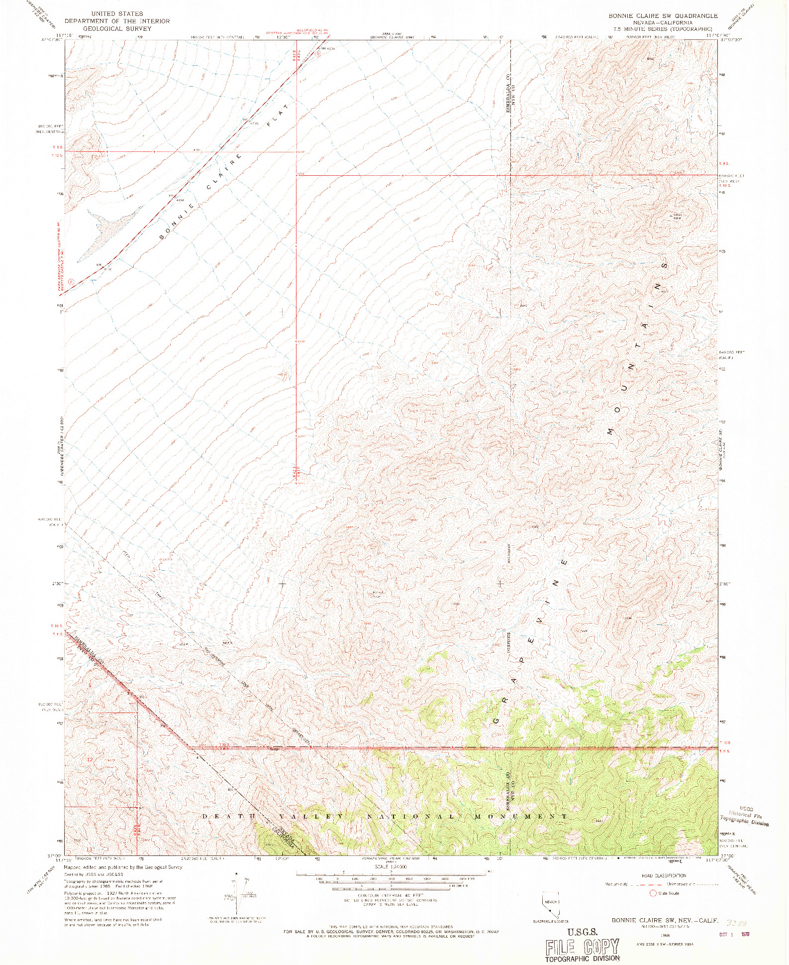 USGS 1:24000-SCALE QUADRANGLE FOR BONNIE CLAIRE SW, NV 1968