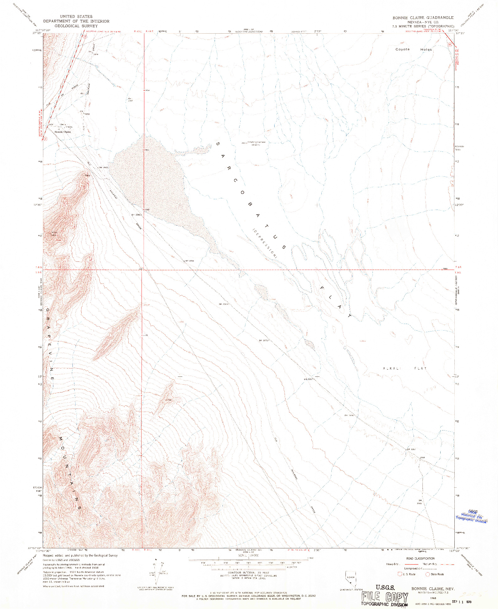 USGS 1:24000-SCALE QUADRANGLE FOR BONNIE CLAIRE, NV 1968