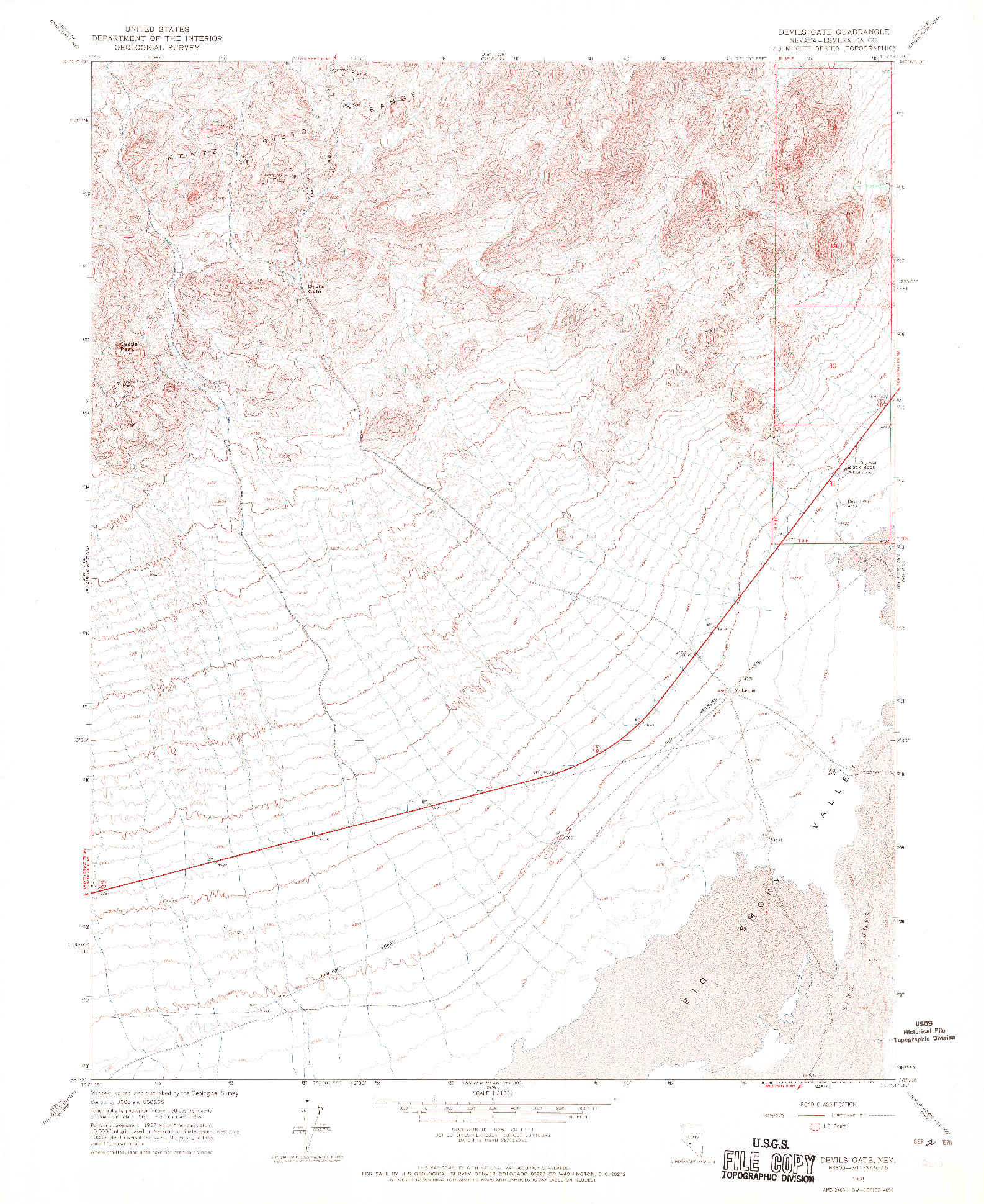 USGS 1:24000-SCALE QUADRANGLE FOR DEVILS GATE, NV 1968