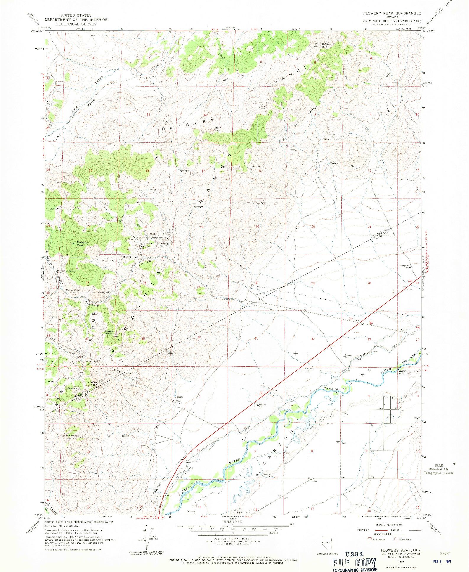 USGS 1:24000-SCALE QUADRANGLE FOR FLOWERY PEAK, NV 1967