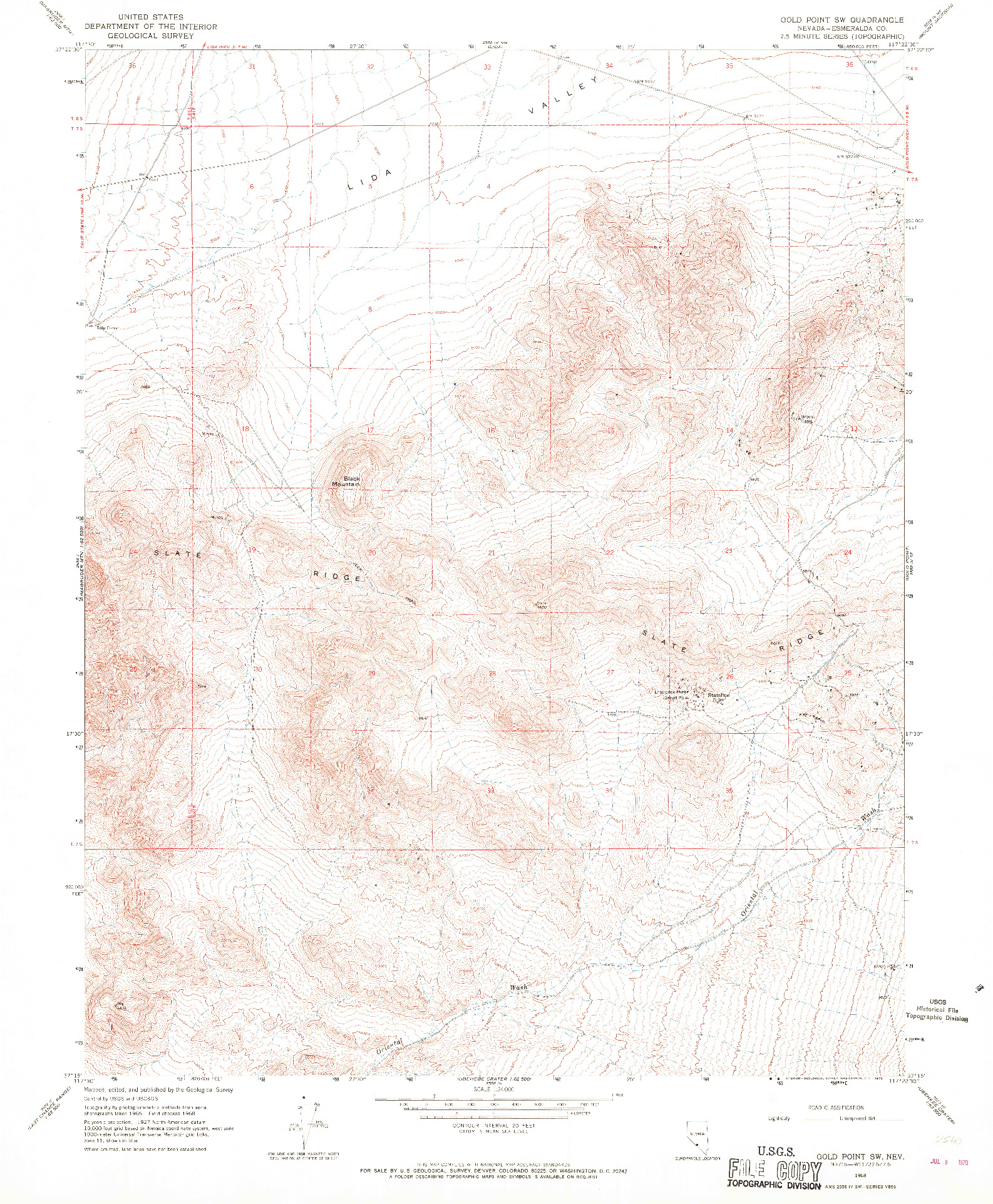 USGS 1:24000-SCALE QUADRANGLE FOR GOLD POINT SW, NV 1968