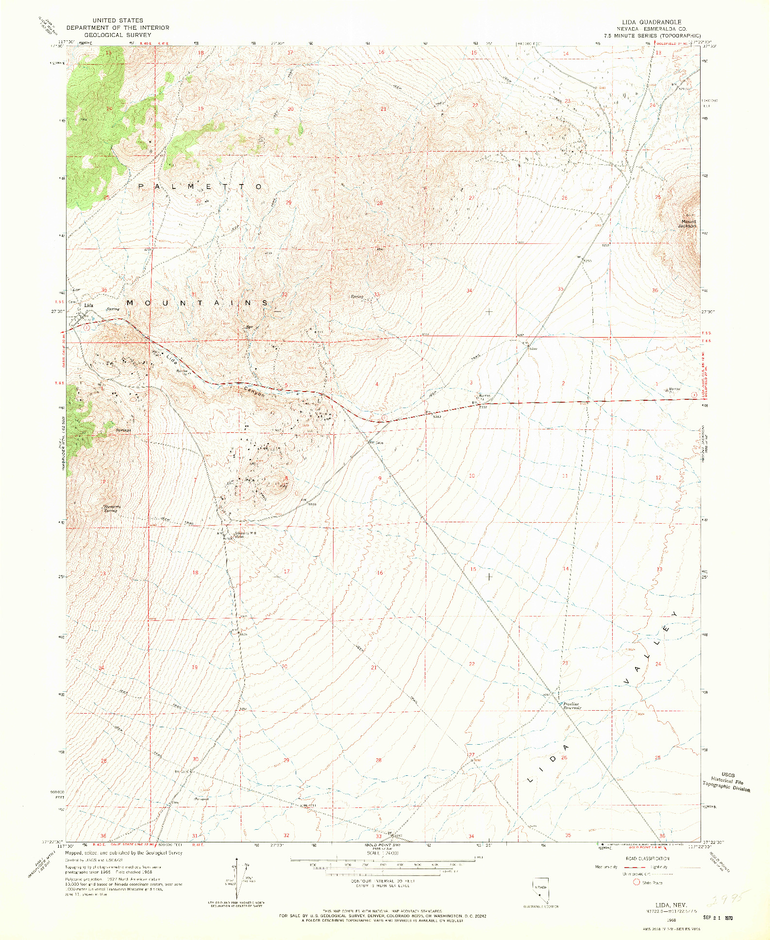 USGS 1:24000-SCALE QUADRANGLE FOR LIDA, NV 1968