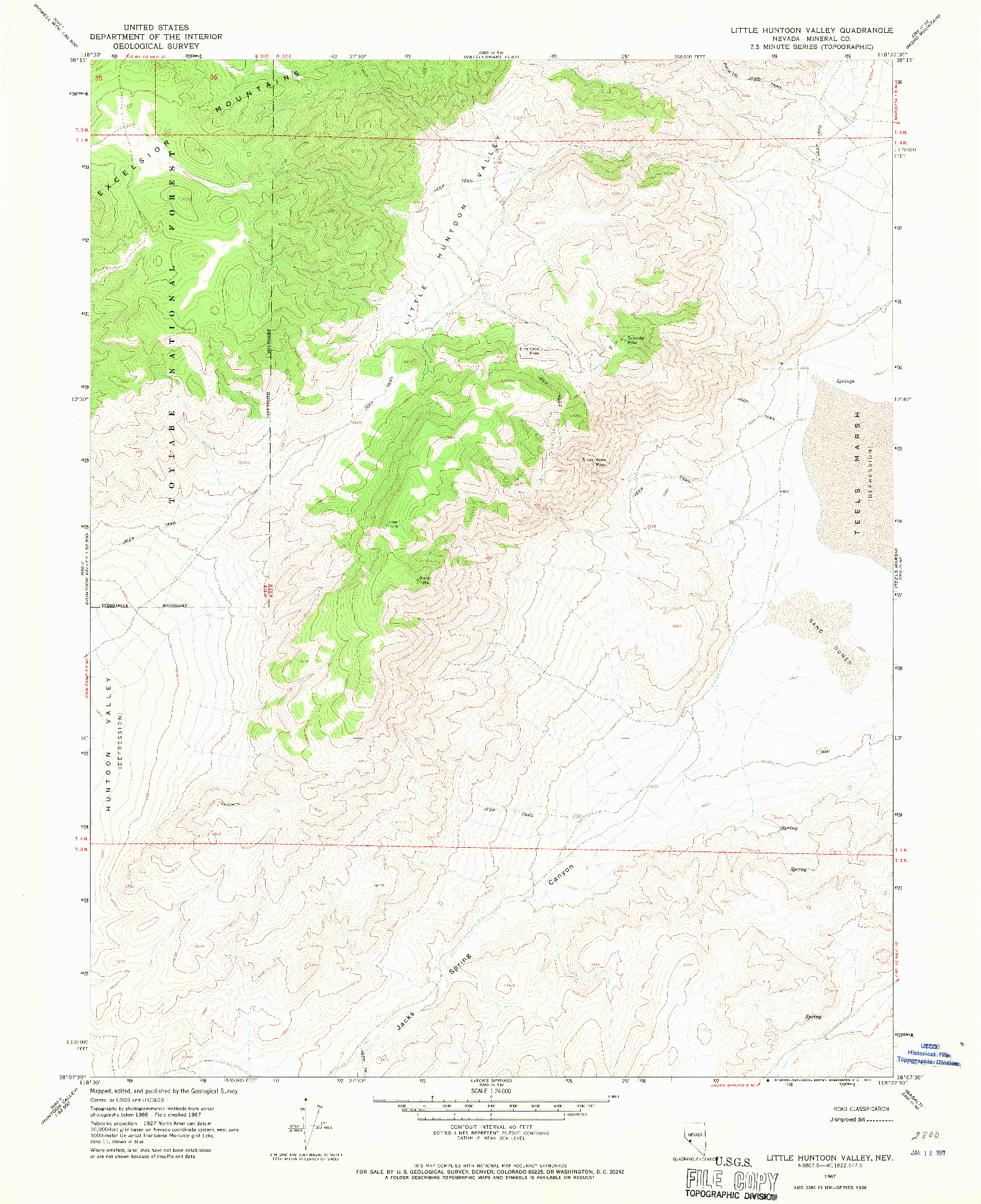 USGS 1:24000-SCALE QUADRANGLE FOR LITTLE HUNTOON VALLEY, NV 1967