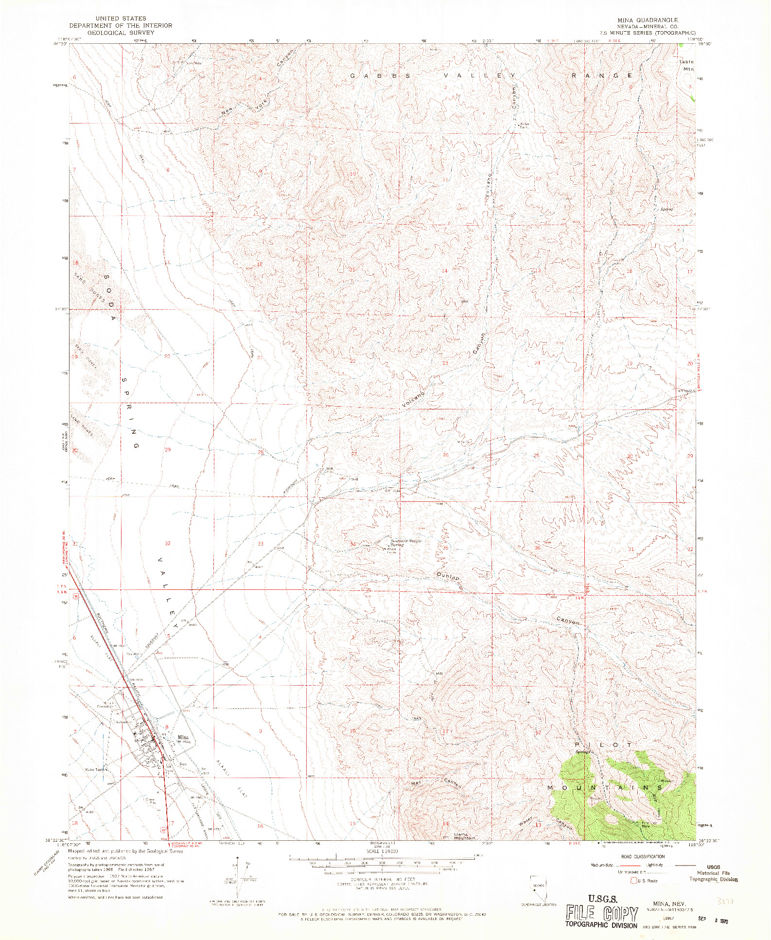 USGS 1:24000-SCALE QUADRANGLE FOR MINA, NV 1967