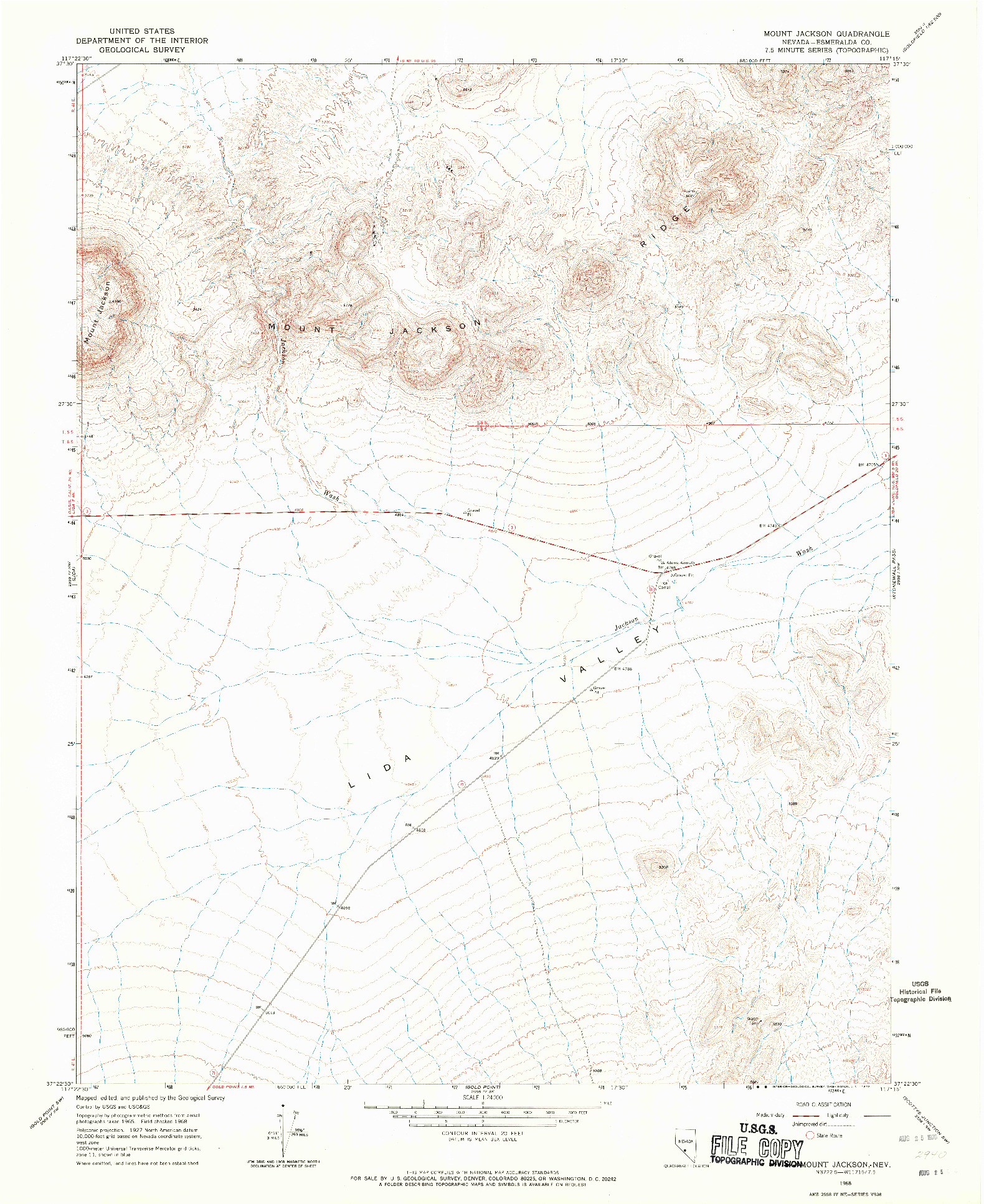 USGS 1:24000-SCALE QUADRANGLE FOR MOUNT JACKSON, NV 1968