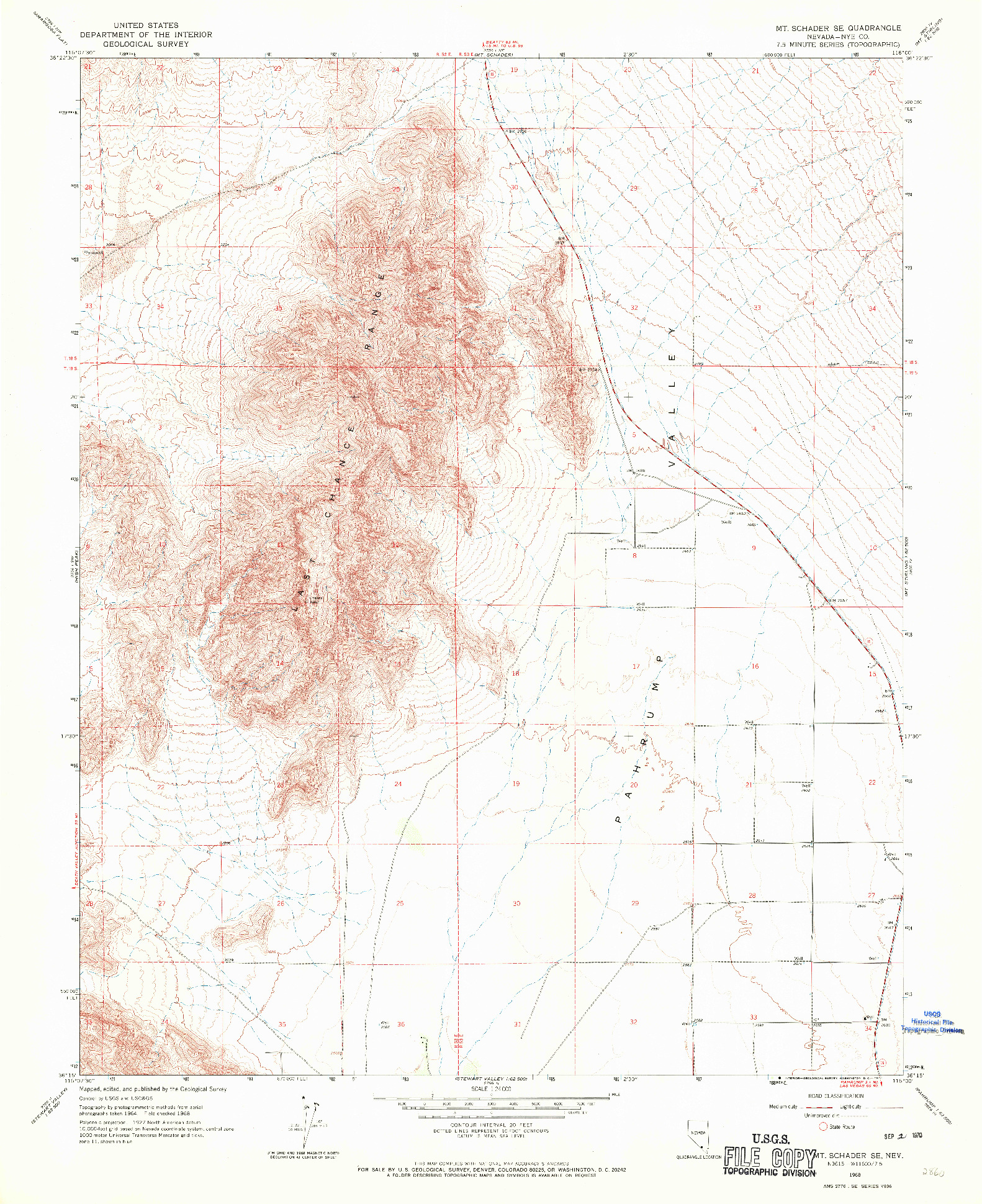 USGS 1:24000-SCALE QUADRANGLE FOR MT. SCHADER SE, NV 1968