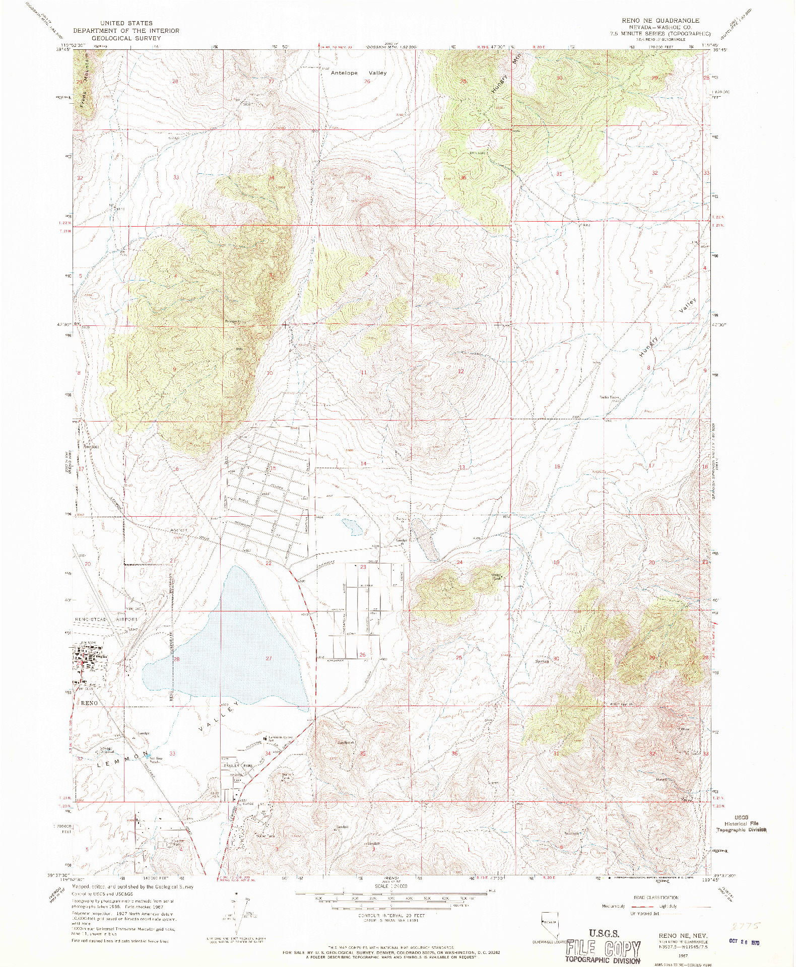 USGS 1:24000-SCALE QUADRANGLE FOR RENO NE, NV 1967