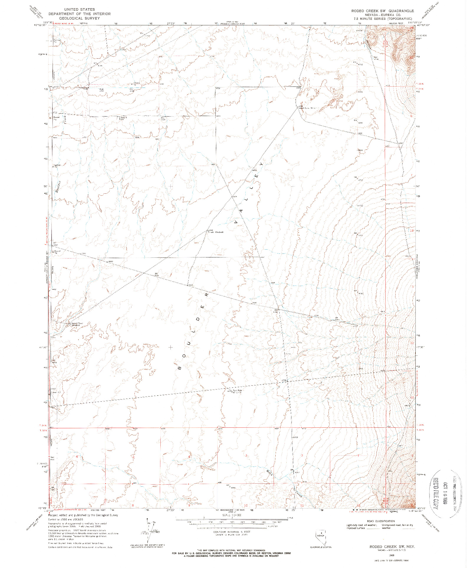 USGS 1:24000-SCALE QUADRANGLE FOR RODEO CREEK SW, NV 1968