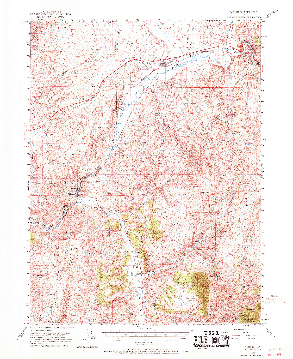 USGS 1:62500-SCALE QUADRANGLE FOR CARLIN, NV 1952