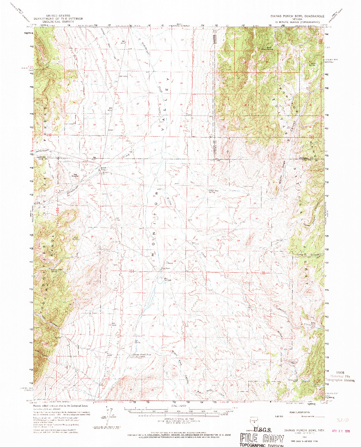 USGS 1:62500-SCALE QUADRANGLE FOR DIANAS PUNCH BOWL, NV 1960