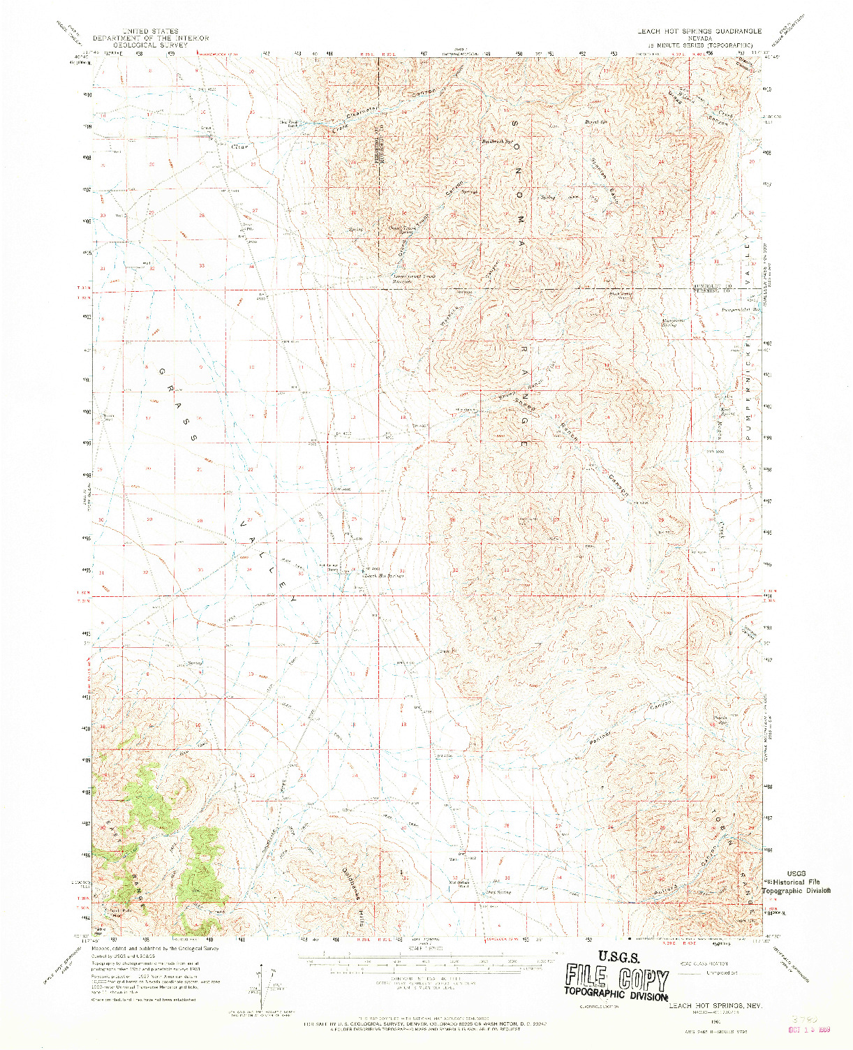 USGS 1:62500-SCALE QUADRANGLE FOR LEACH HOT SPRINGS, NV 1961