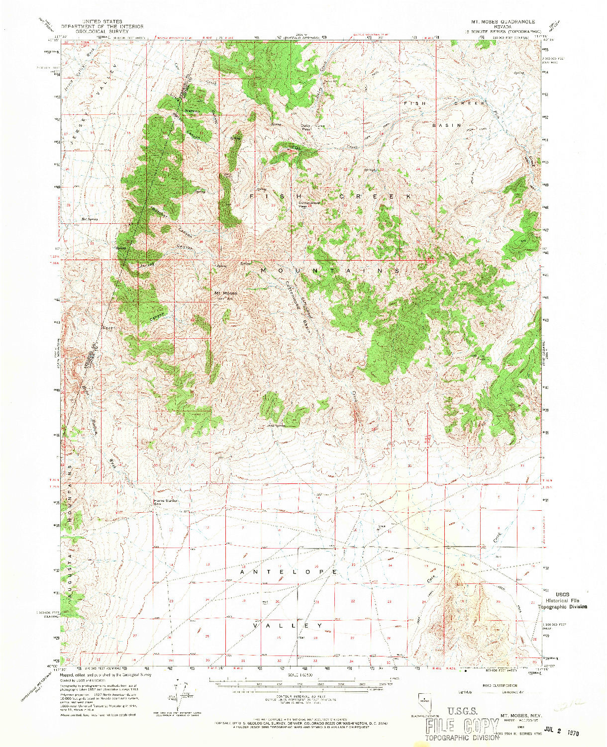 USGS 1:62500-SCALE QUADRANGLE FOR MT. MOSES, NV 1961