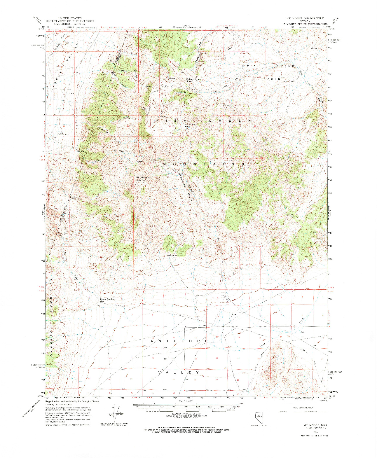 USGS 1:62500-SCALE QUADRANGLE FOR MT. MOSES, NV 1961