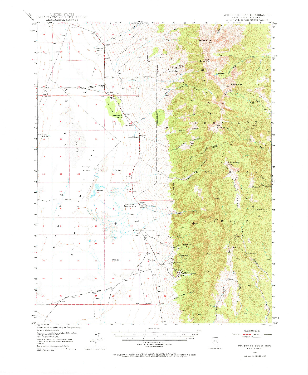 USGS 1:62500-SCALE QUADRANGLE FOR WHEELER PEAK, NV 1948