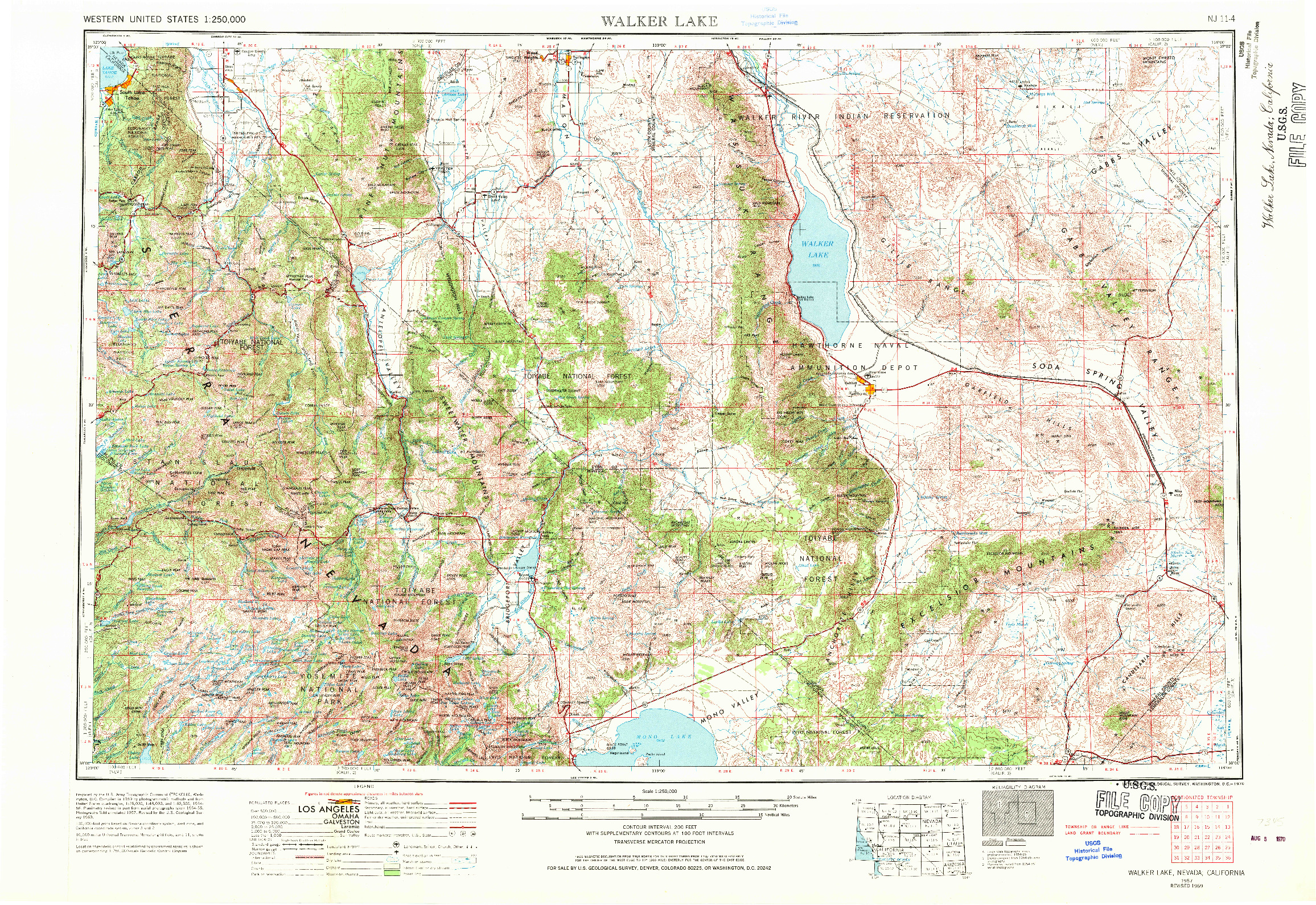 USGS 1:250000-SCALE QUADRANGLE FOR WALKER LAKE, NV 1957