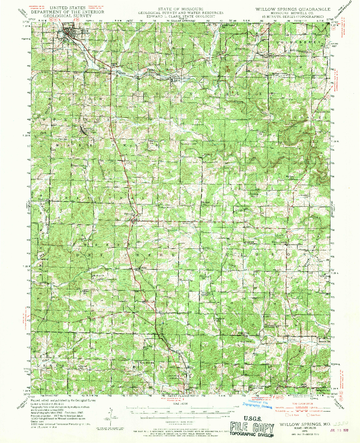 USGS 1:62500-SCALE QUADRANGLE FOR WILLOW SPRINGS, MO 1945