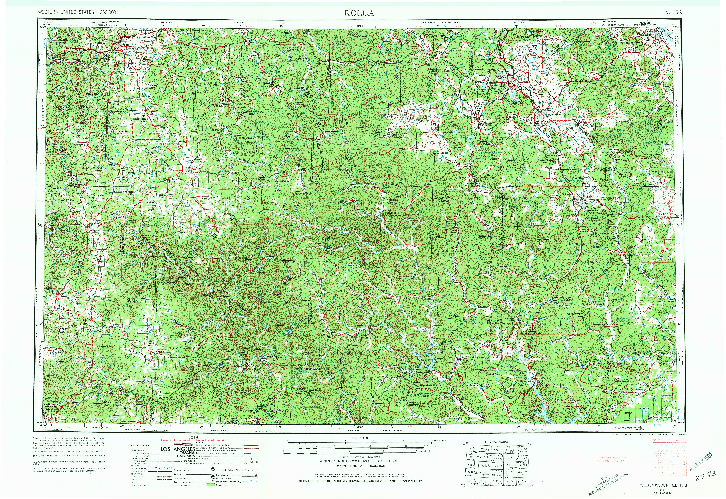 USGS 1:250000-SCALE QUADRANGLE FOR ROLLA, MO 1954