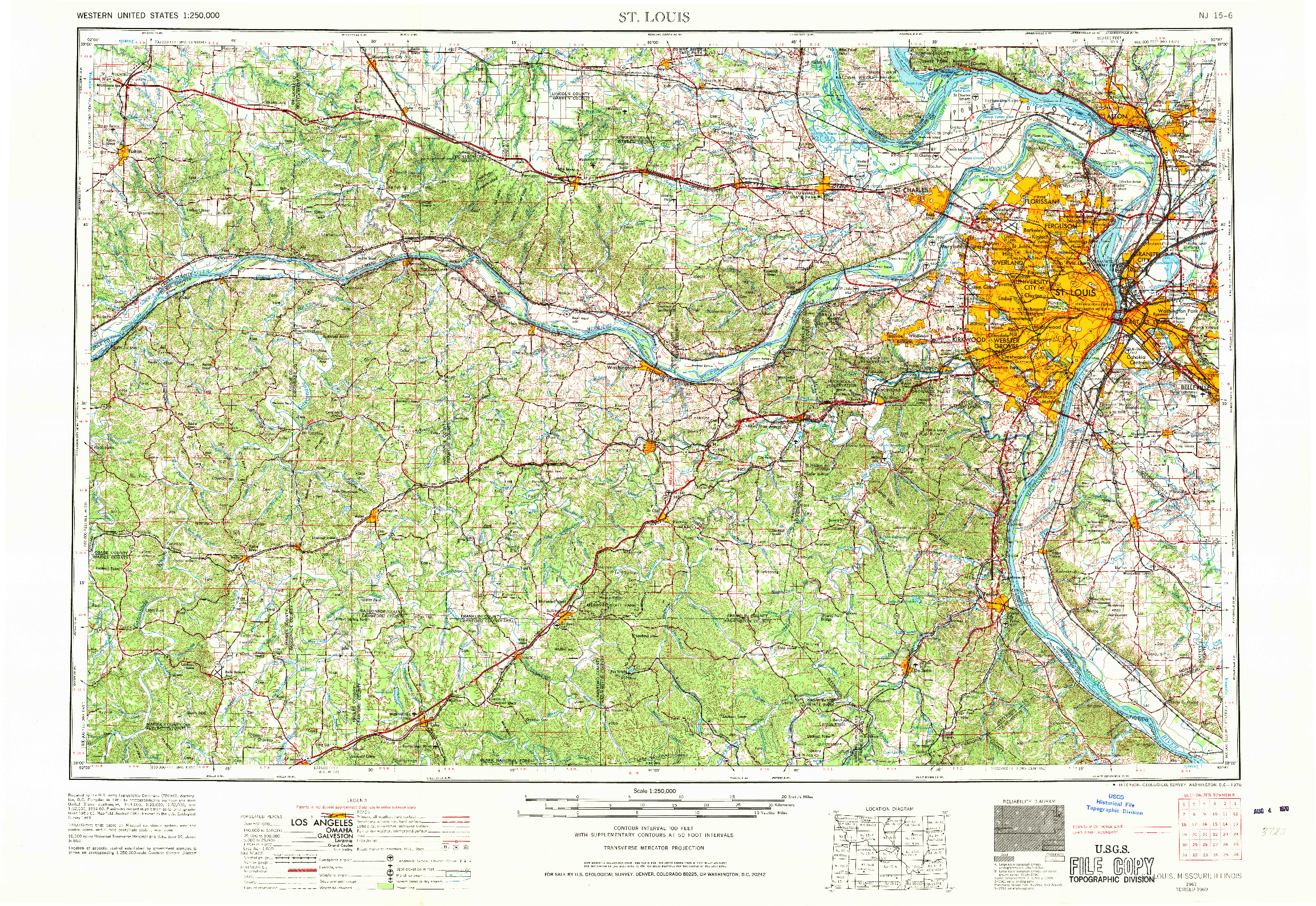 USGS 1:250000-SCALE QUADRANGLE FOR ST. LOUIS, MO 1963