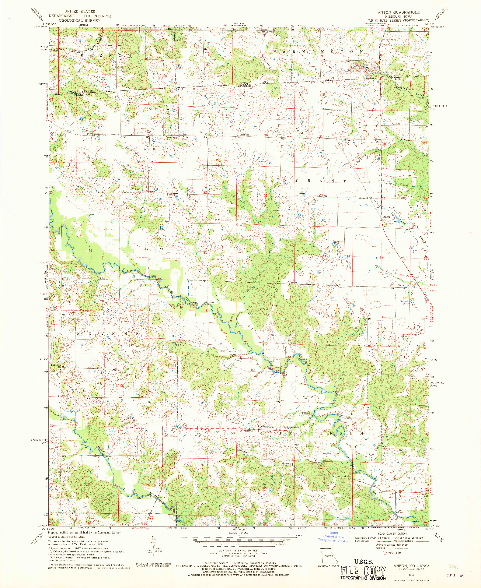 USGS 1:24000-SCALE QUADRANGLE FOR ANSON, MO 1968