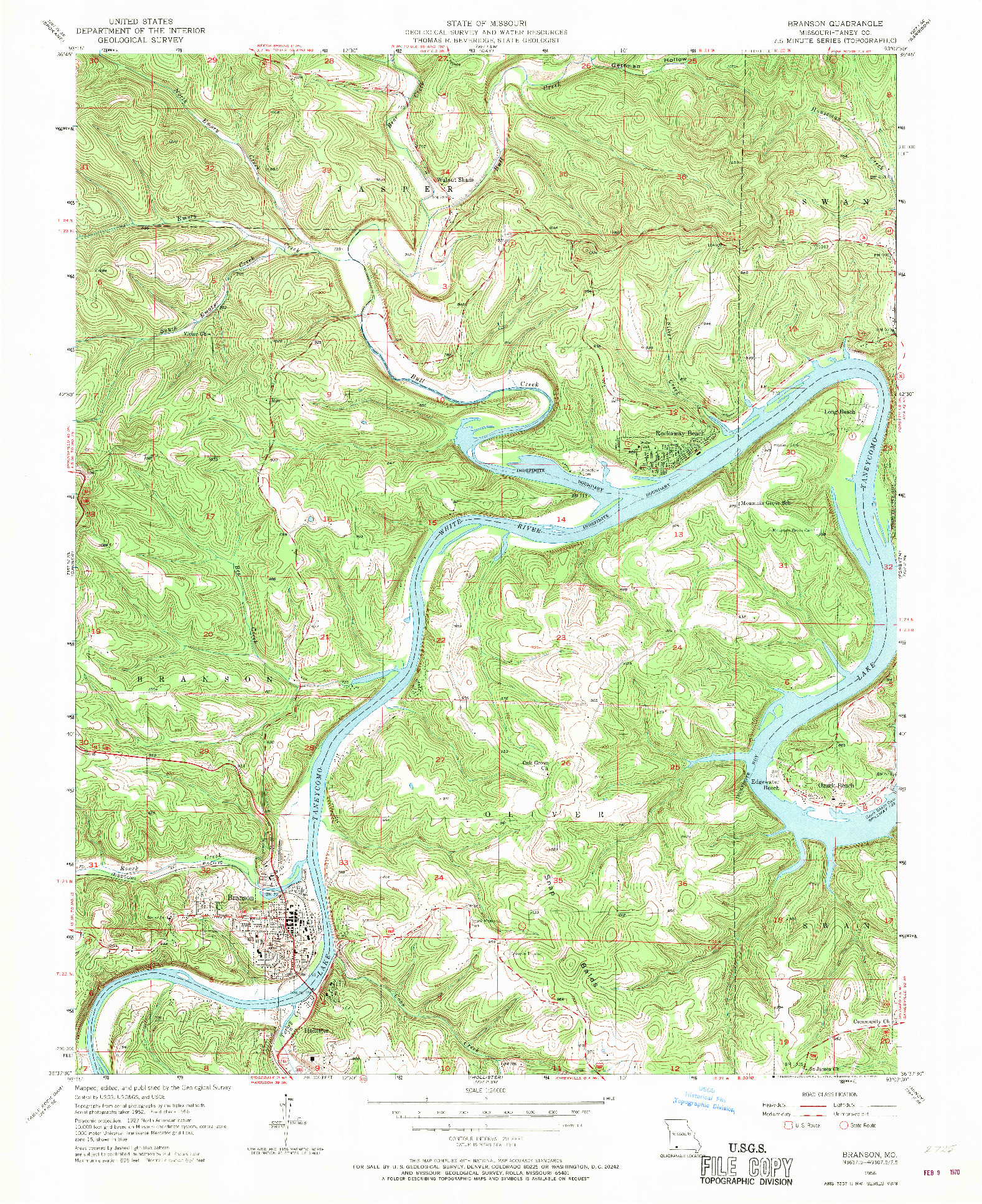 USGS 1:24000-SCALE QUADRANGLE FOR BRANSON, MO 1956