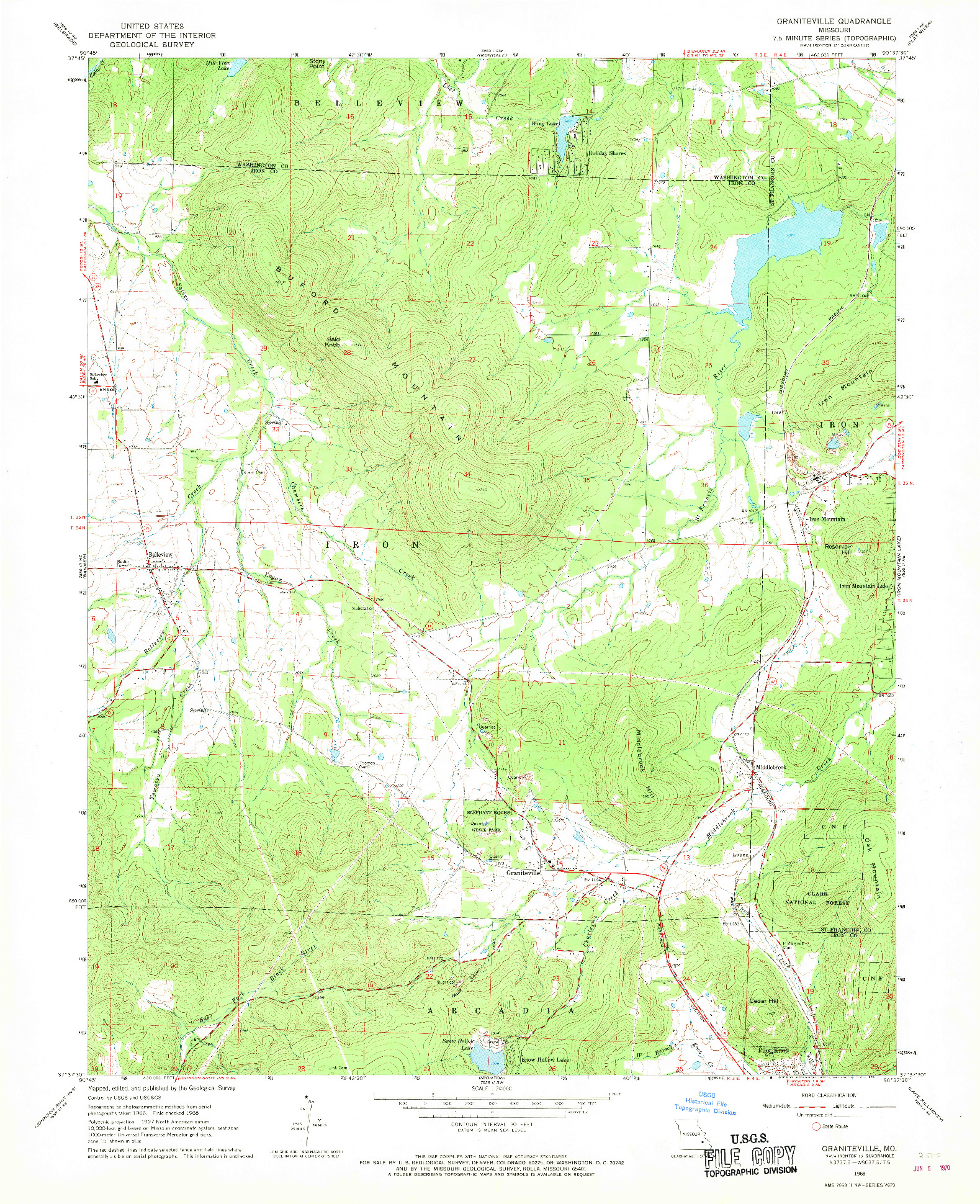 USGS 1:24000-SCALE QUADRANGLE FOR GRANITEVILLE, MO 1968