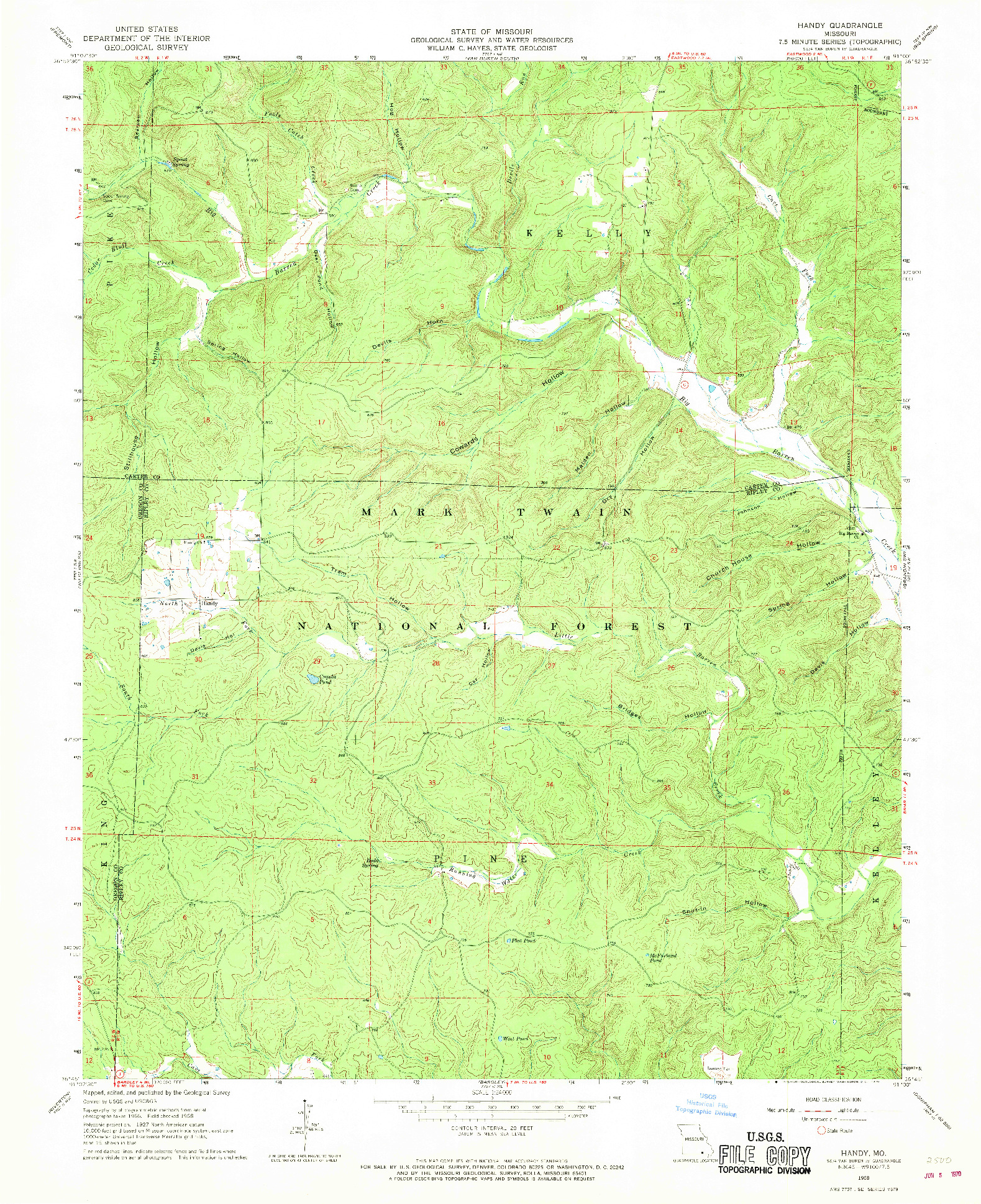 USGS 1:24000-SCALE QUADRANGLE FOR HANDY, MO 1968