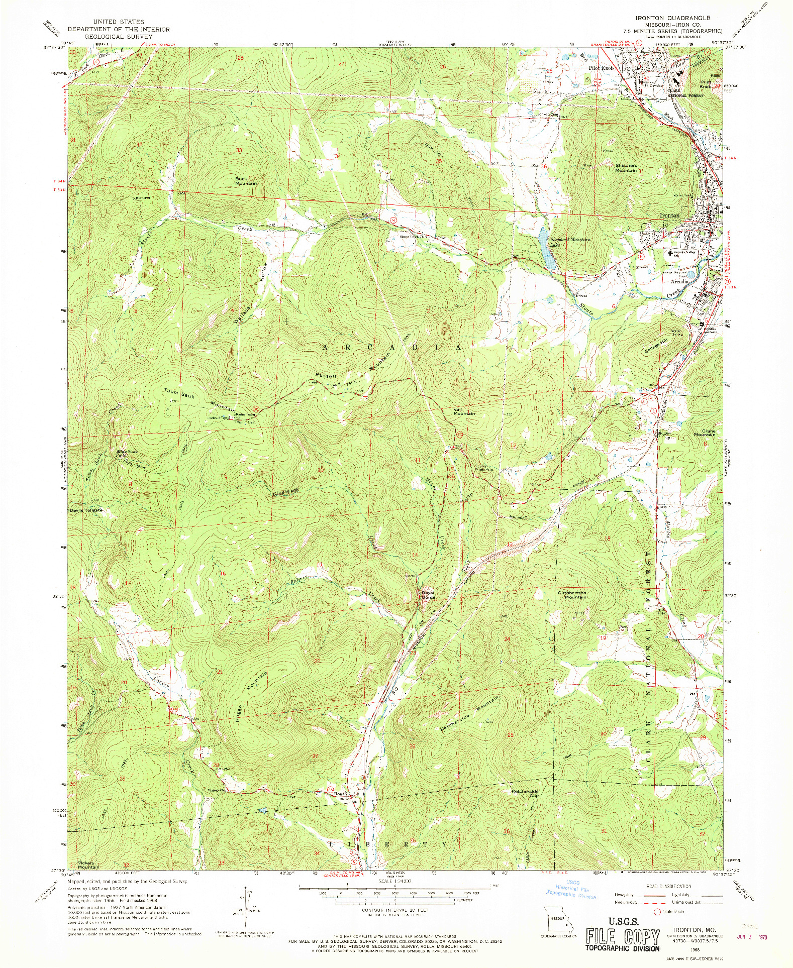 USGS 1:24000-SCALE QUADRANGLE FOR IRONTON, MO 1968