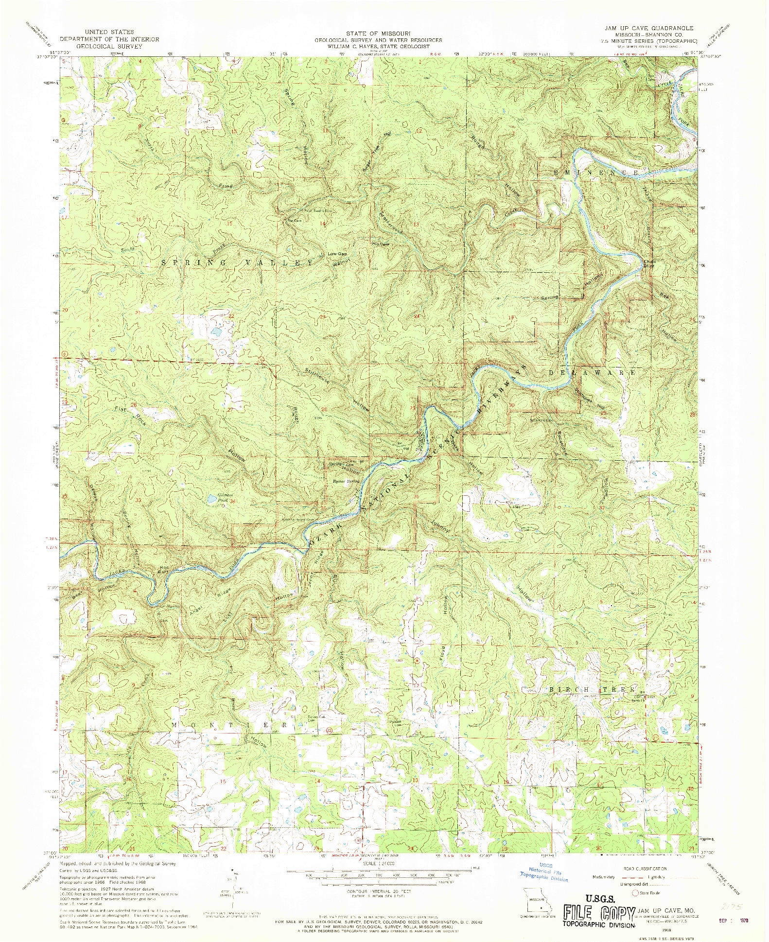 USGS 1:24000-SCALE QUADRANGLE FOR JAM UP CAVE, MO 1968