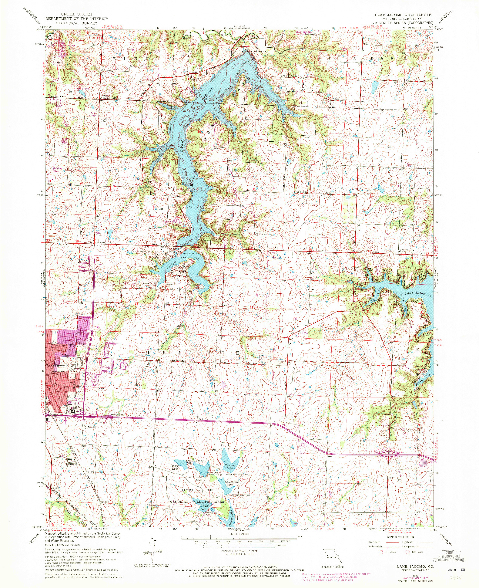 USGS 1:24000-SCALE QUADRANGLE FOR LAKE JACOMO, MO 1963