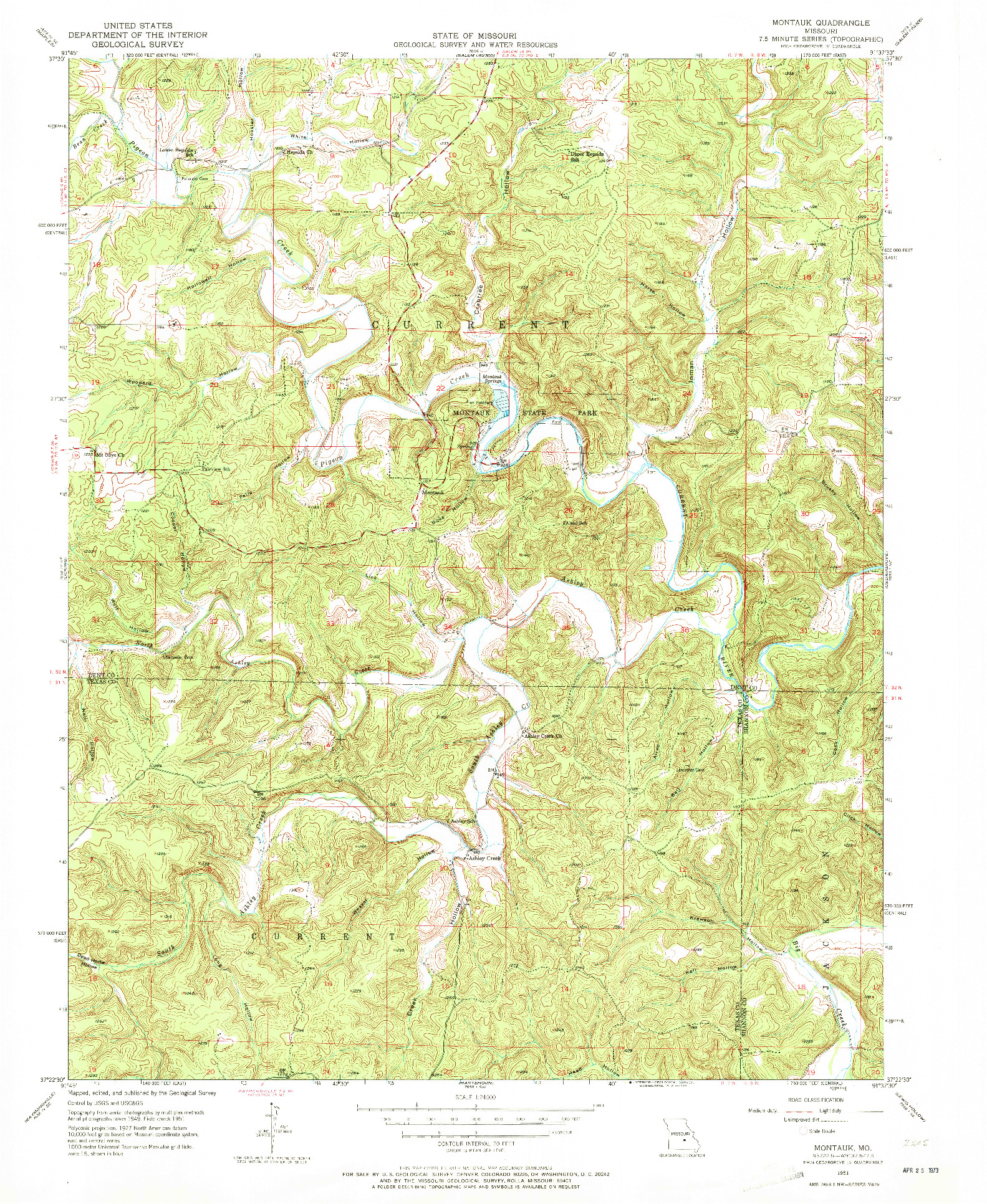 USGS 1:24000-SCALE QUADRANGLE FOR MONTAUK, MO 1951