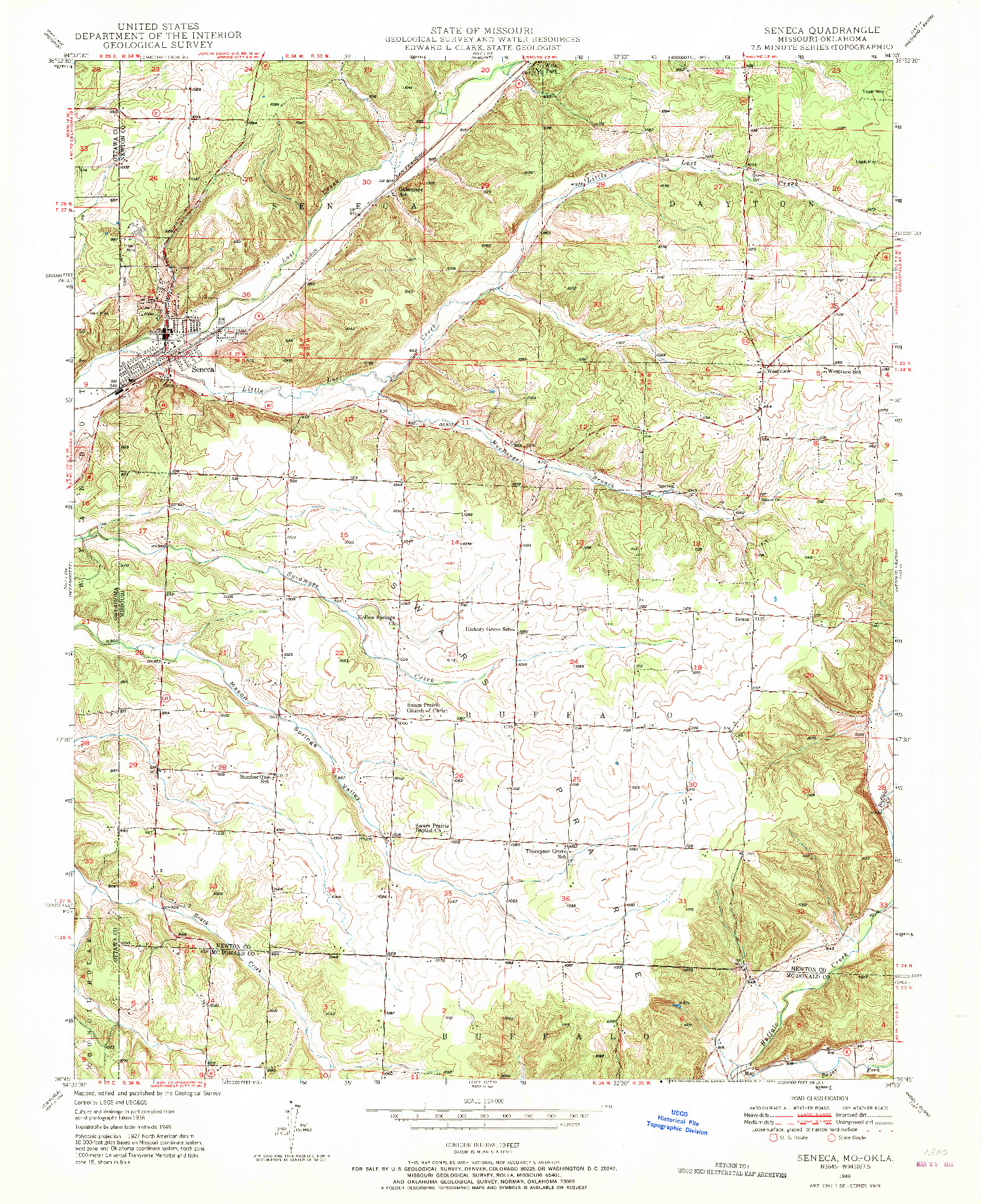 USGS 1:24000-SCALE QUADRANGLE FOR SENECA, MO 1949