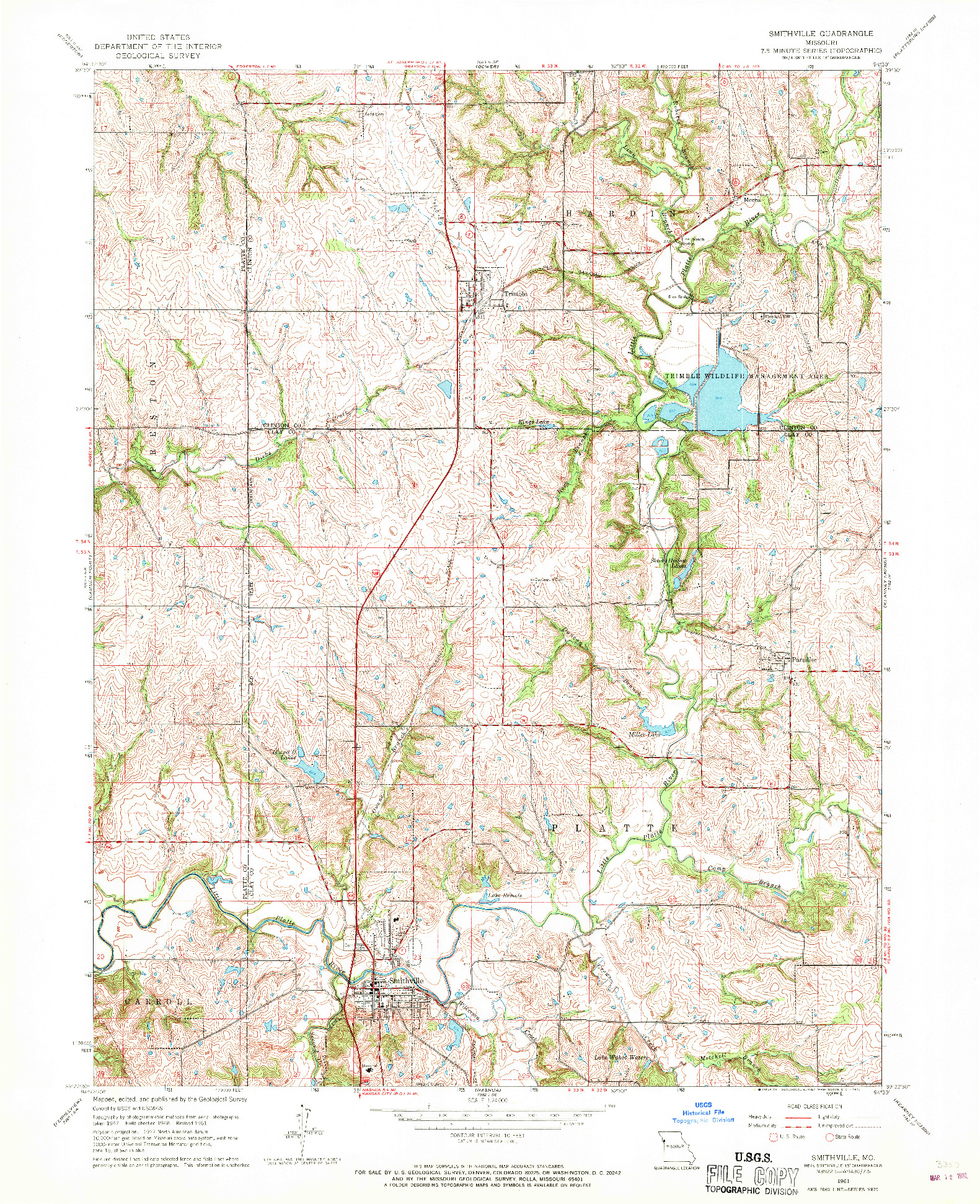 USGS 1:24000-SCALE QUADRANGLE FOR SMITHVILLE, MO 1961