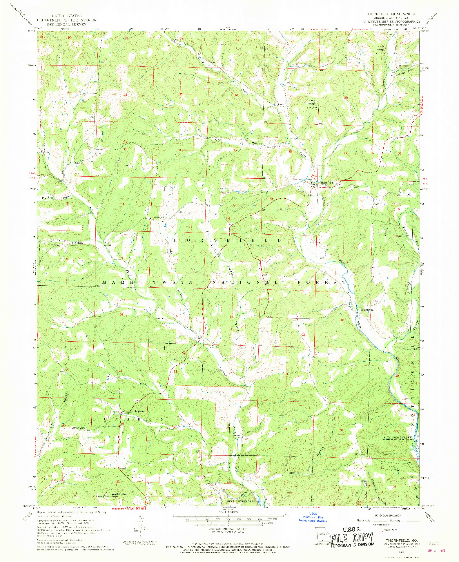 USGS 1:24000-SCALE QUADRANGLE FOR THORNFIELD, MO 1968