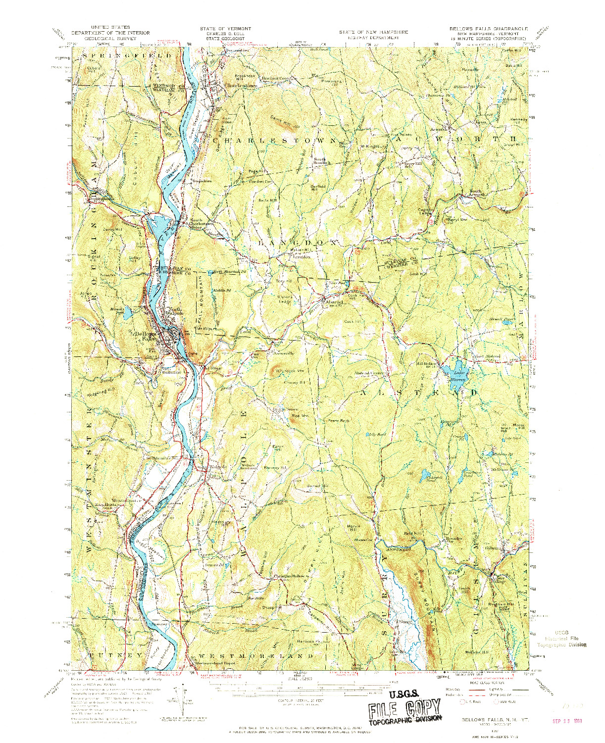 USGS 1:62500-SCALE QUADRANGLE FOR BELLOWS FALLS, NH 1957