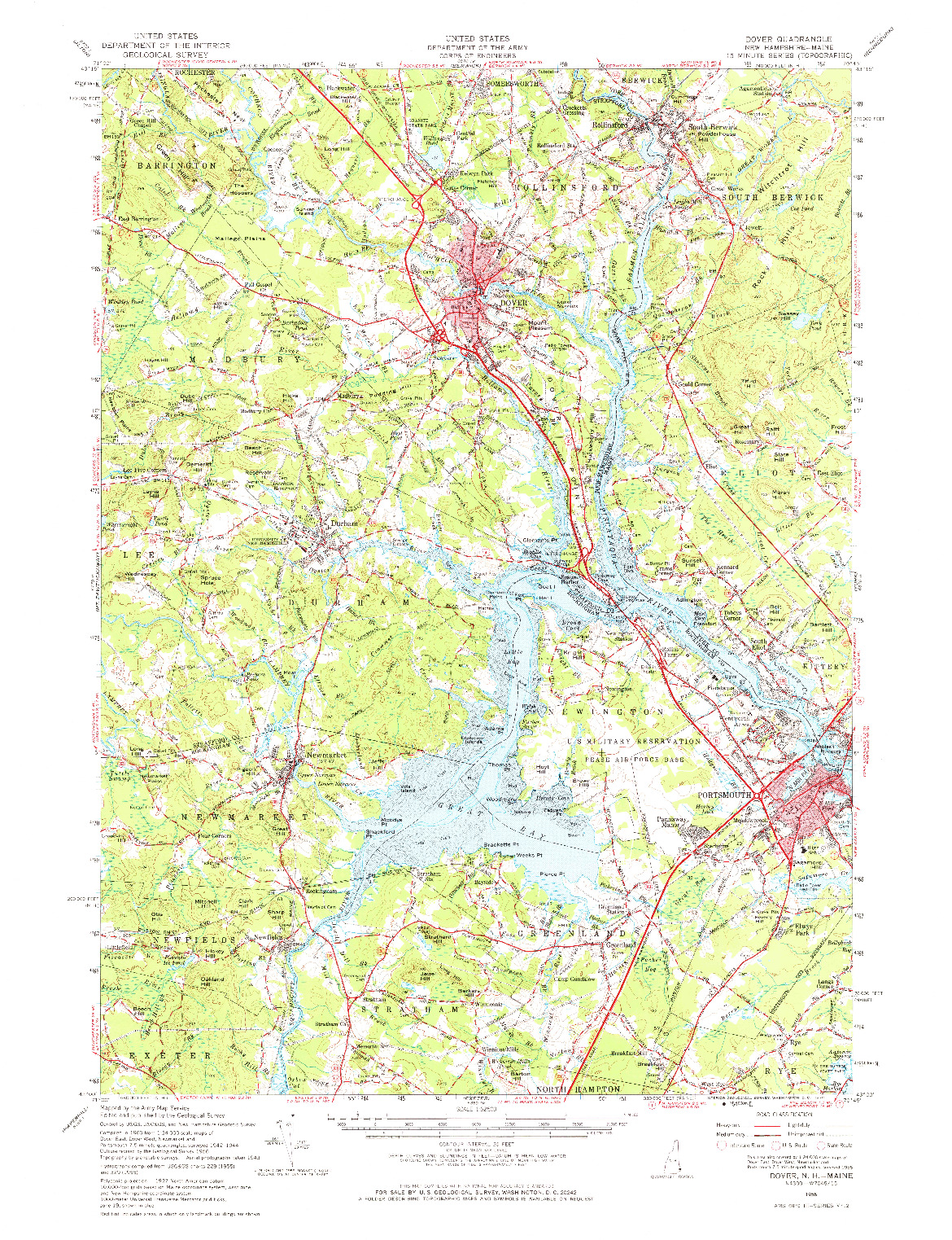 USGS 1:62500-SCALE QUADRANGLE FOR DOVER, NH 1956