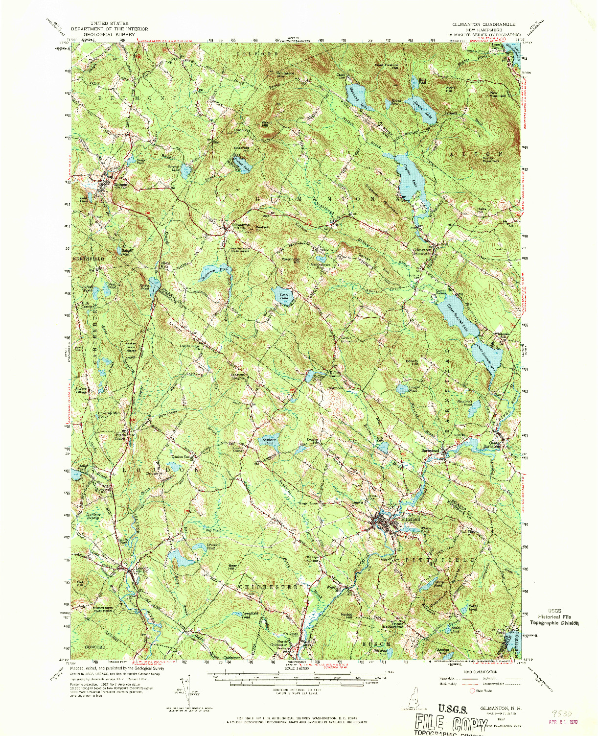 USGS 1:62500-SCALE QUADRANGLE FOR GILMANTON, NH 1957