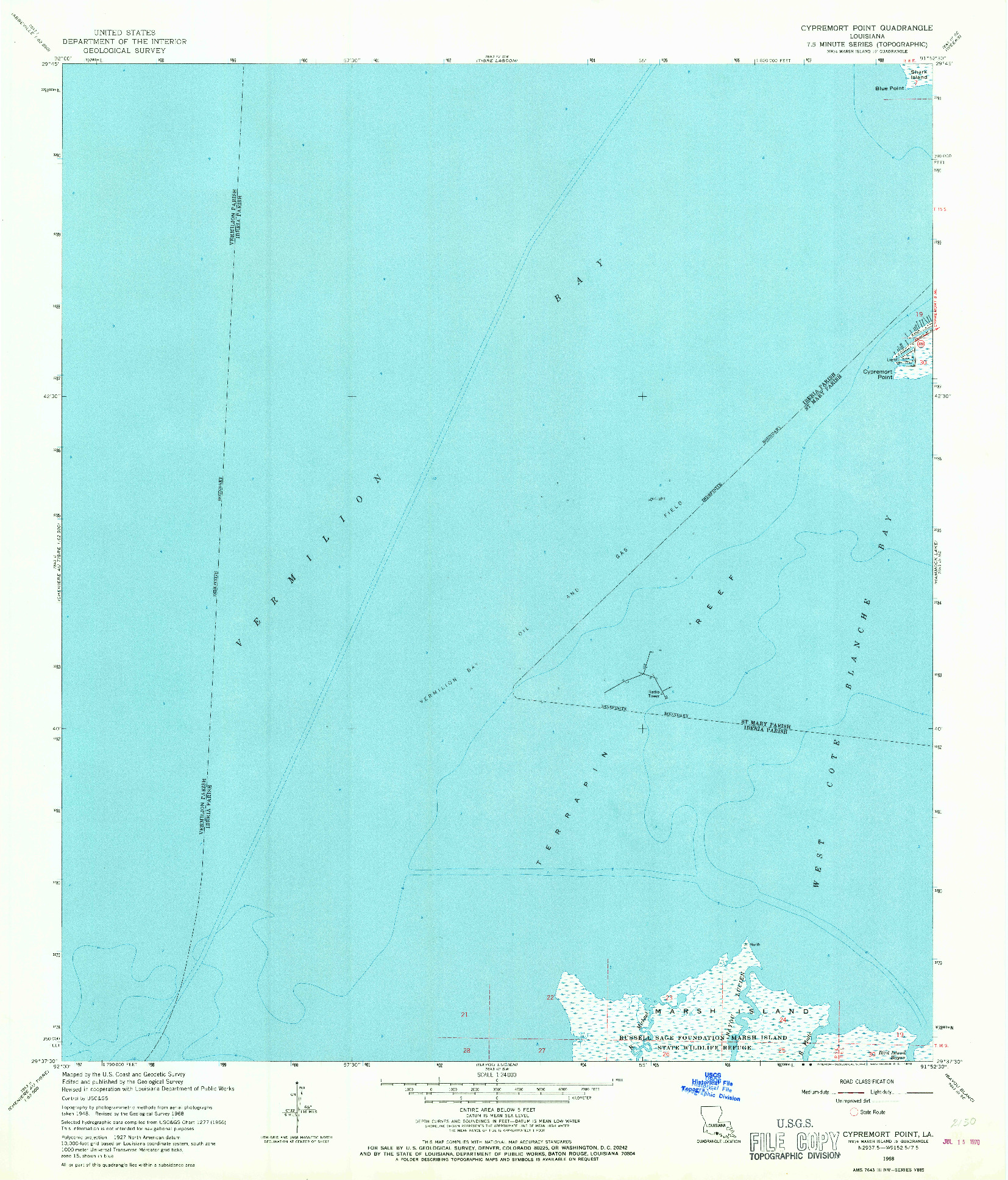 USGS 1:24000-SCALE QUADRANGLE FOR CYPREMORT POINT, LA 1968