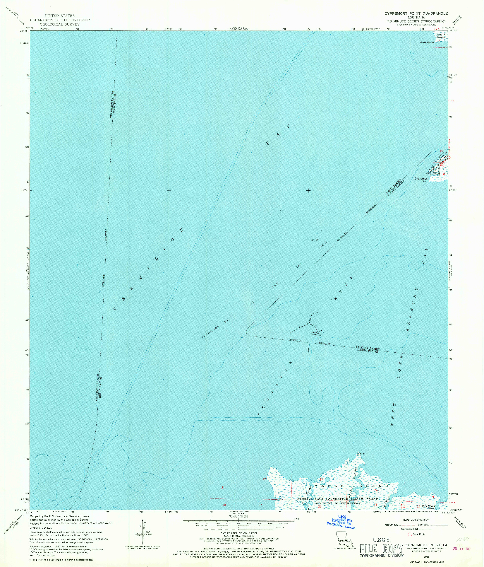 USGS 1:24000-SCALE QUADRANGLE FOR CYPREMORT POINT, LA 1968